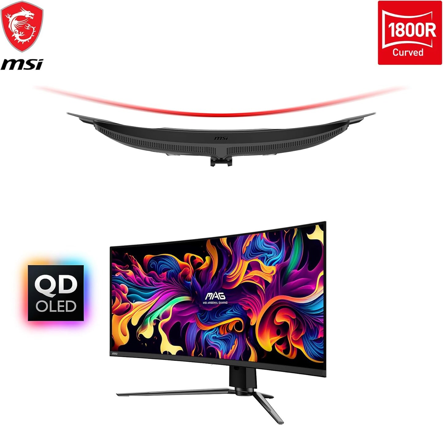 MSI MPG 341CQPX QD-OLED 34-inch Curved OLED Gaming Monitor, 3440 x 1440 (UWQHD), 0.03ms Response time, 240Hz, True Black HDR 400, HDMI, DP Port, USB Type C, Tilt, Height Adjustable