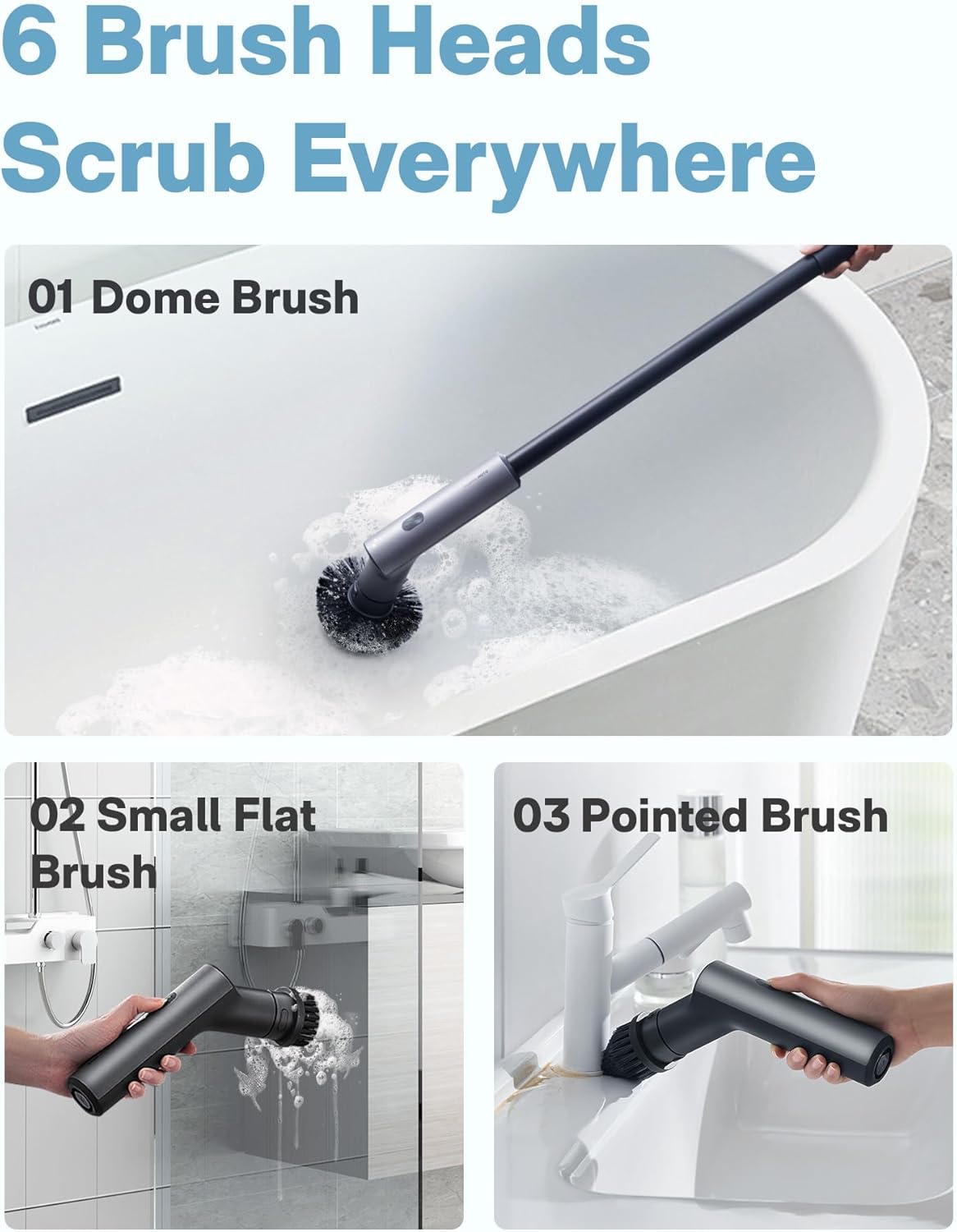 HOTO Electric Spin Scrubber, Rechargeable Shower Scrubber with 6 Brush Heads & Extension Pole, Cordless Power Cleaning Brush, Dual Speed, IPX7 Waterproof, Ideal for Bathroom/Kitchen/Tile/Floor/Wall