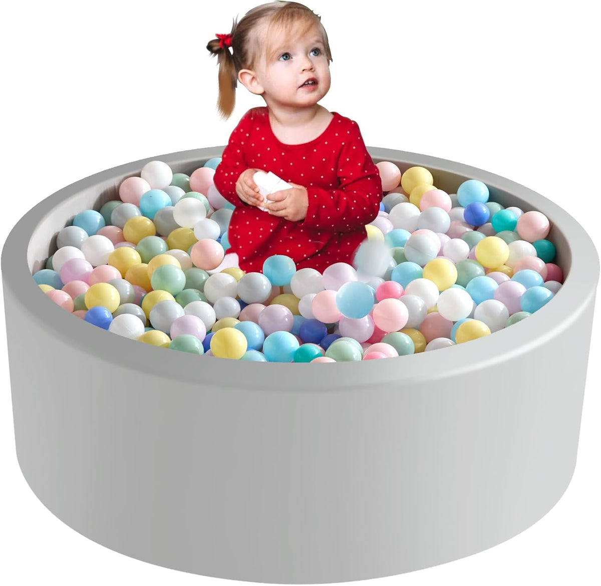 35.4" x 11.8" Foam Ball Pit for Toddlers, Baby Round Ball Pits for Babies 1 Years Up, Soft Kids Balls Pool Ideal Gift for Boys and Girls, Balls Not Included, Grey - PuriLite