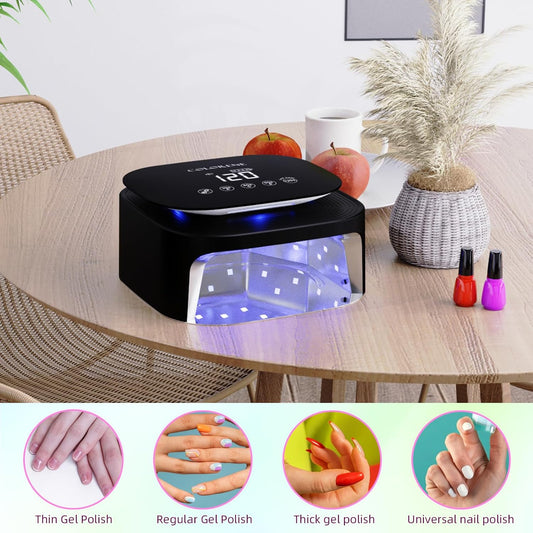 Cordless UV LED Nail Lamp, 60W Rechargeable Nail Dryer Gel Polish Light, Intelligent Auto Sensor LCD Display Nail Lamp, Portable 30 Beads Led Nail Light with 4 Timer Setting (Black)