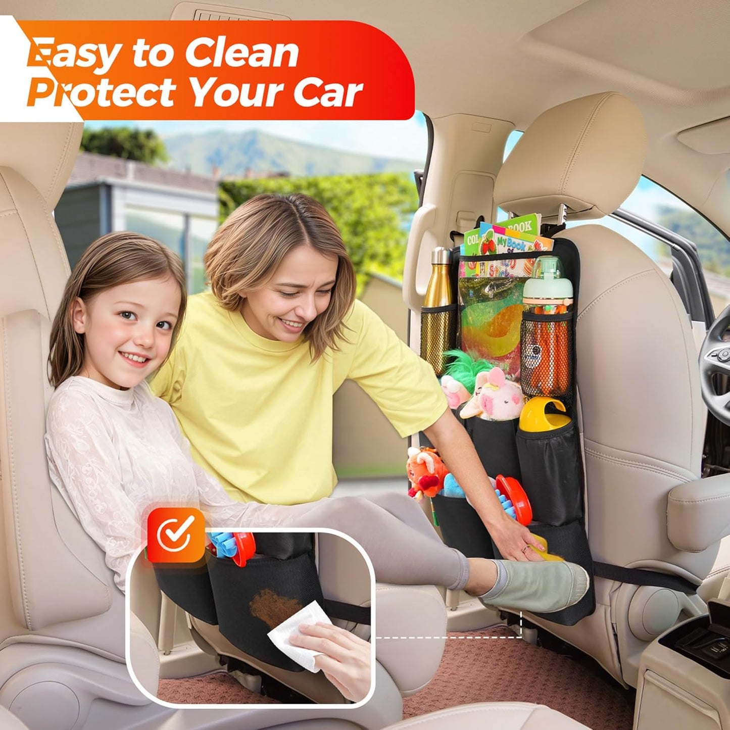 SURDOCA Backseat Car Organizer,4th Gen Back Seat Protector with 11 Inch Tablet Holder, 8 Pockets,Car Storage Accessories Back Seat Organizer for Kids