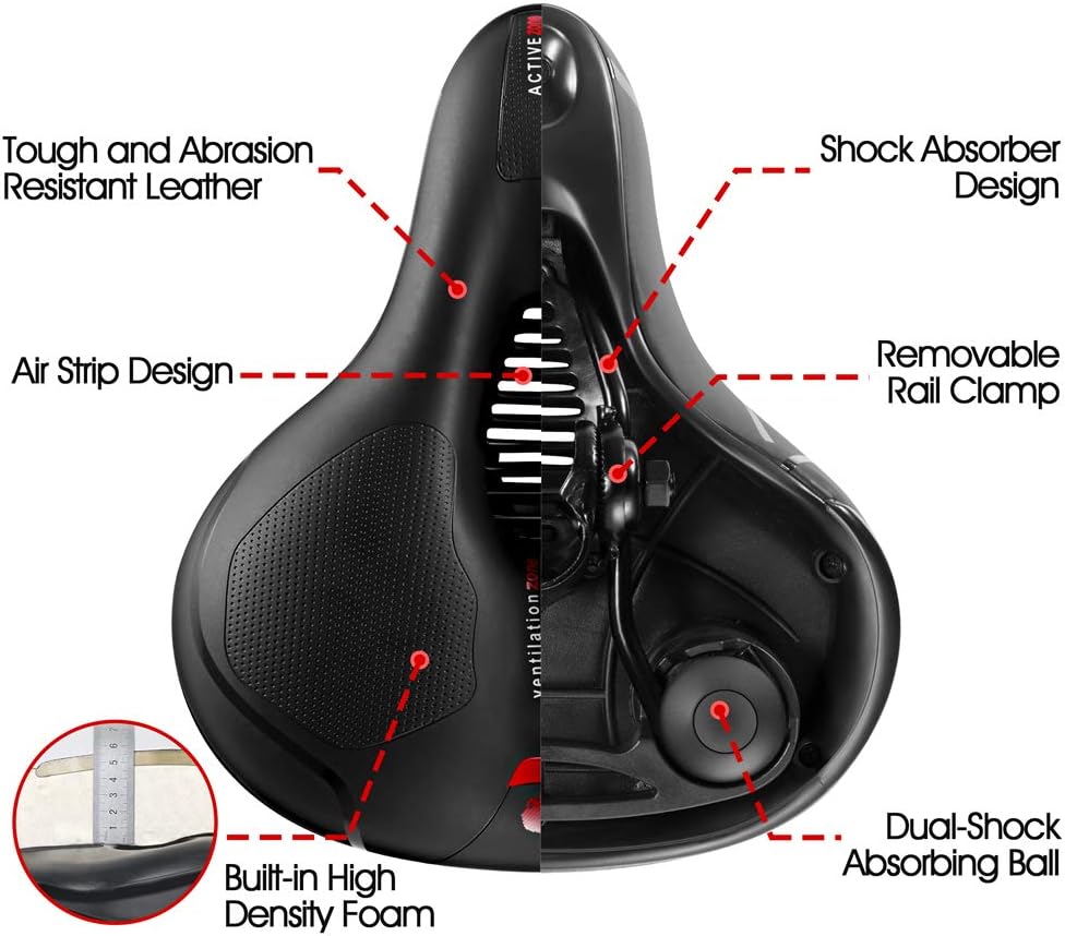 Comfortable Bike Seat for Men Women with Dual Shock Absorbing Ball Waterproof Wide Bicycle Saddle Fit for Most Standard Post