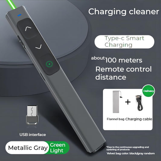 M Monoie Wireless Presenter, Hyperlink Control Presentation Clicker RF 2.4GHz USB Interface, Slide Clicker Presentation, Remote Pointer Slide Advancer (Gray/Green Light/USB Port)