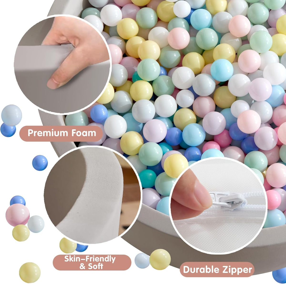 35.4" x 11.8" Foam Ball Pit for Toddlers, Baby Round Ball Pits for Babies 1 Years Up, Soft Kids Balls Pool Ideal Gift for Boys and Girls, Balls Not Included, Grey - PuriLite