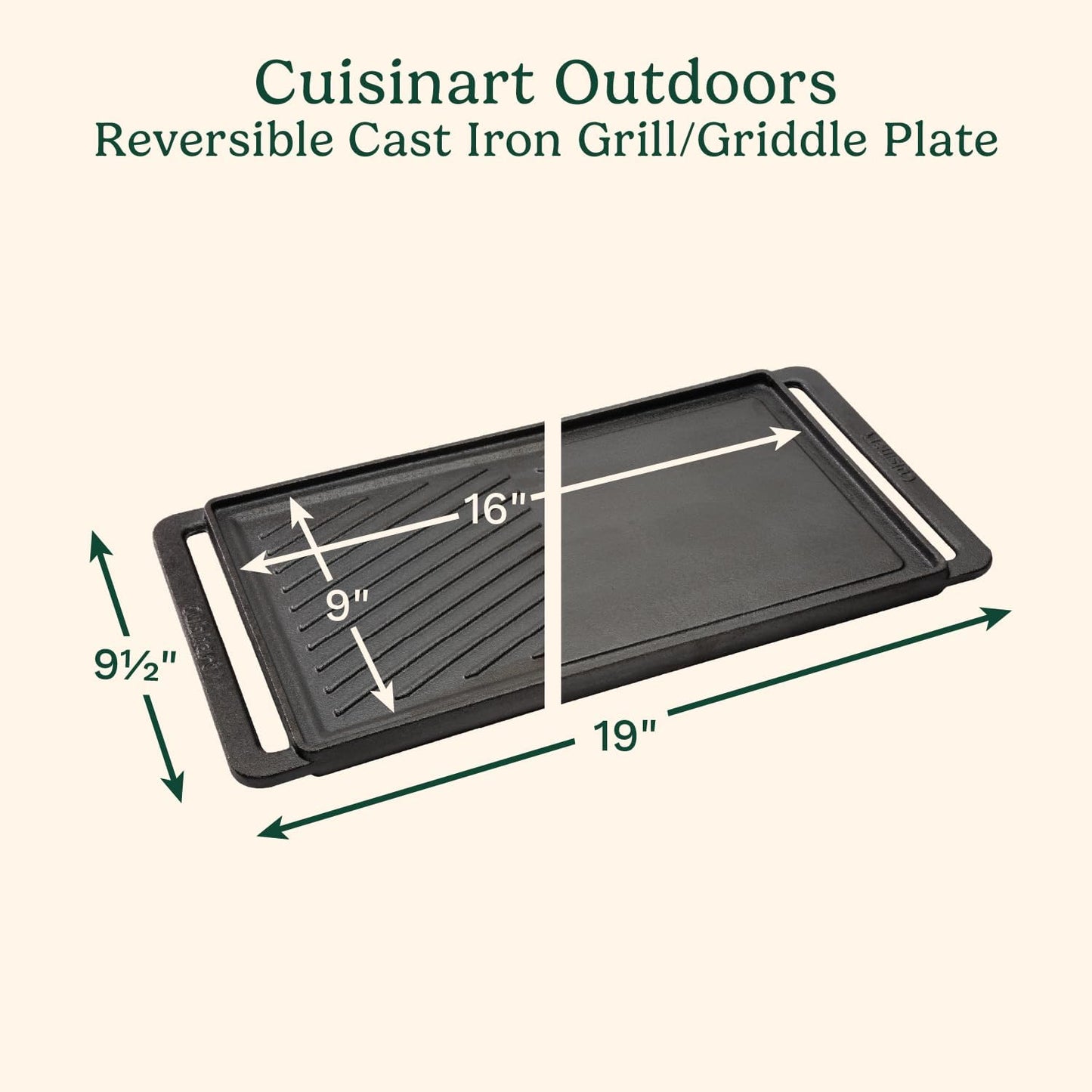 Cuisinart Reversible Cast Iron Grill and Griddle Plate, Ribbed Grill and Smooth Flat Top Griddle (CCP-2000C)