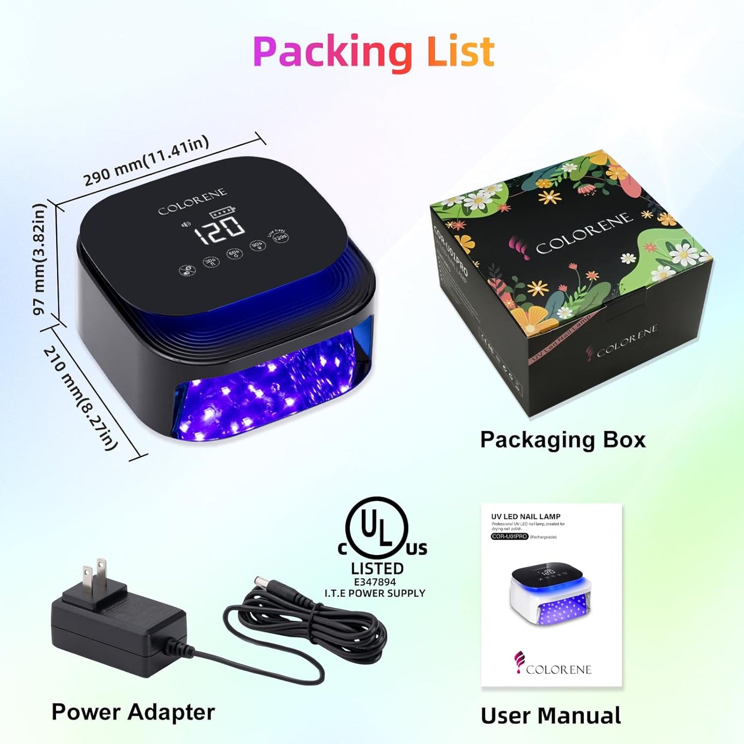 Cordless UV LED Nail Lamp, 60W Rechargeable Nail Dryer Gel Polish Light, Intelligent Auto Sensor LCD Display Nail Lamp, Portable 30 Beads Led Nail Light with 4 Timer Setting (Black)