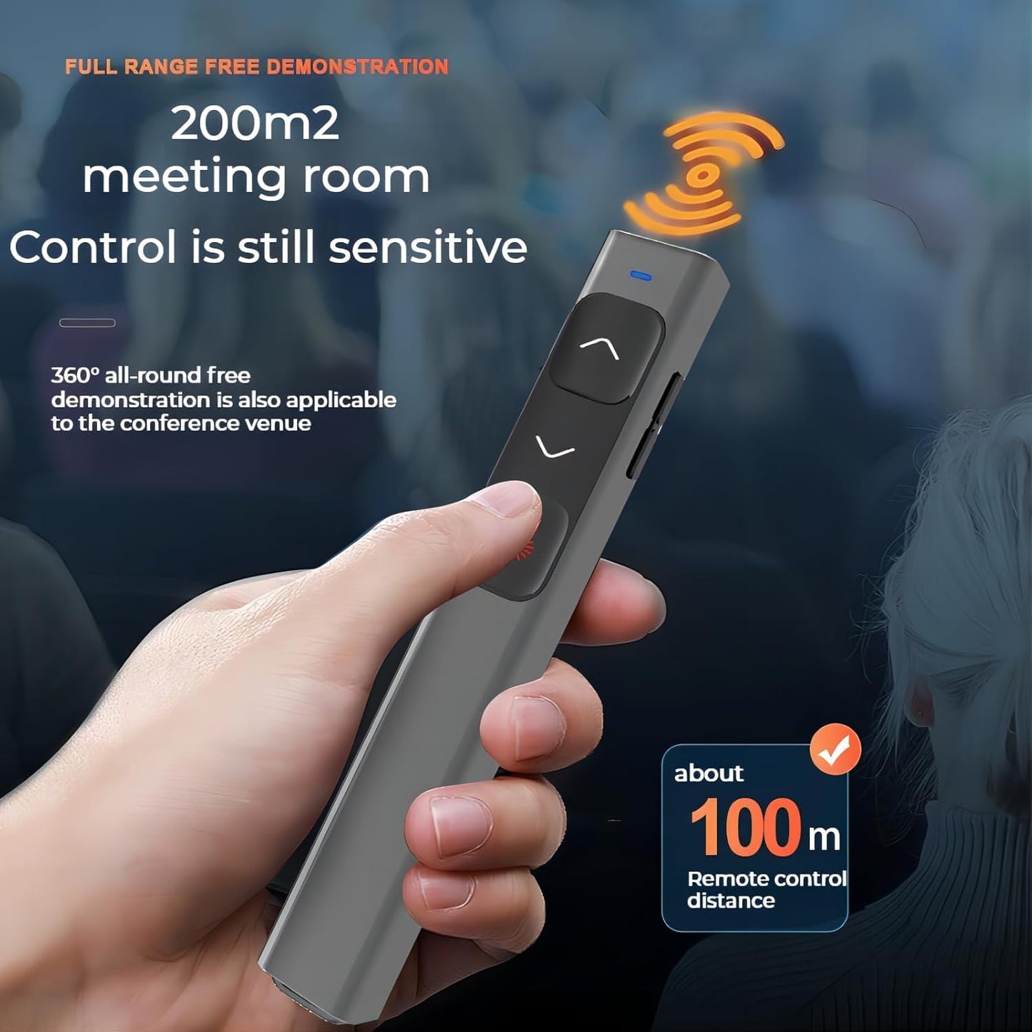 M Monoie Wireless Presenter, Hyperlink Control Presentation Clicker RF 2.4GHz USB Interface, Slide Clicker Presentation, Remote Pointer Slide Advancer (Gray/Green Light/USB Port)