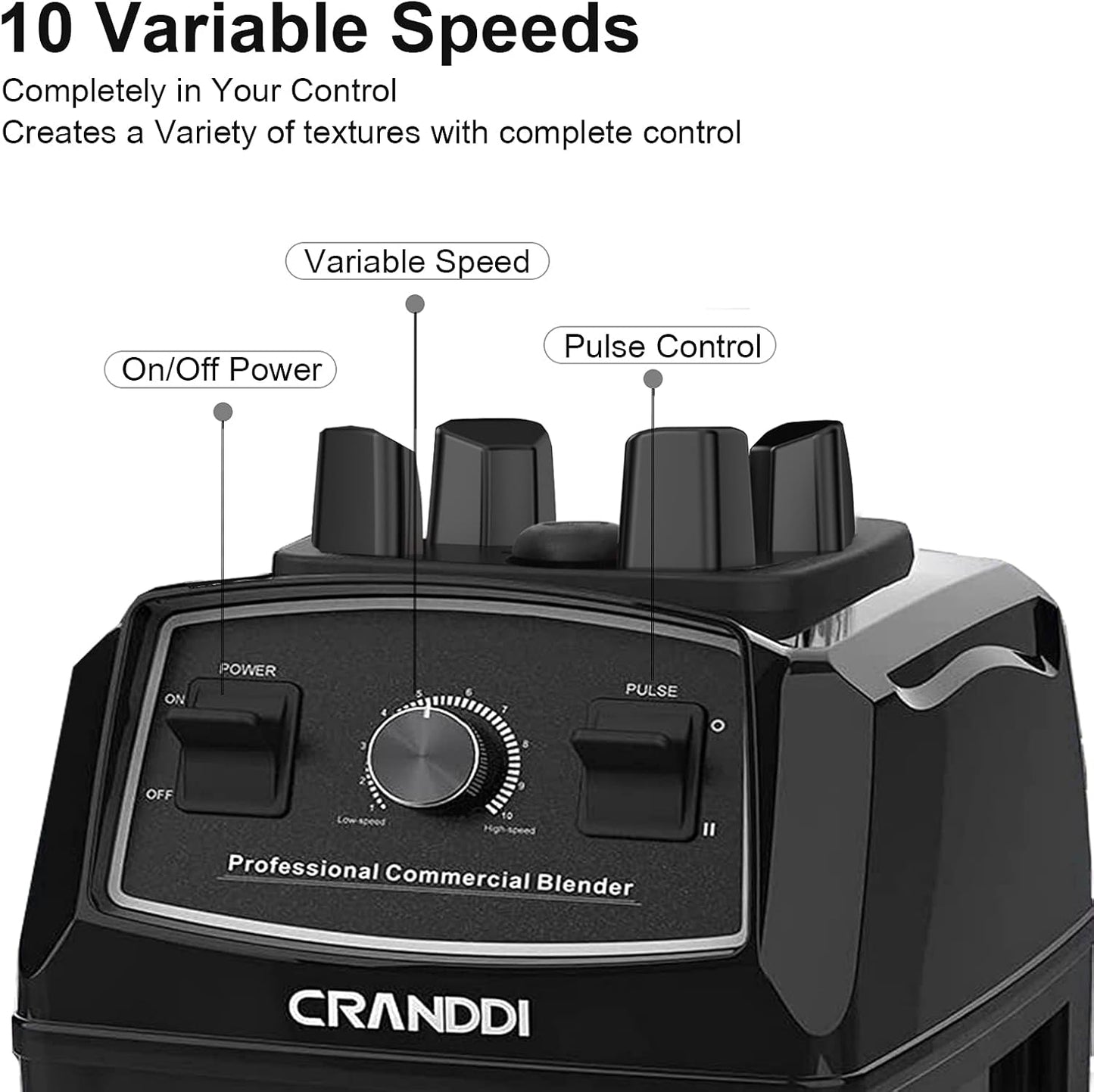 CRANDDI Professional Blender, 70oz Commercial Blender for Smoothies, 1500W Power Blender with 10 Speeds Control for Home, Self-Cleaning,YL-010 Black New