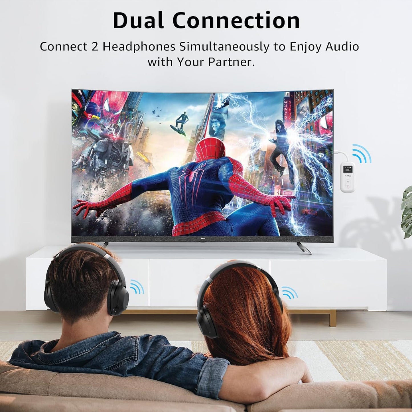 1Mii SafeFly Pro Bluetooth 5.3 Transmitter Receiver, Wireless Audio Adapter w/Screen for 2 Bluetooth Headphones, AptX LL/HD/AD, Use with Any 3.5MM Jack on Airplane, TV & iPad/Tablet