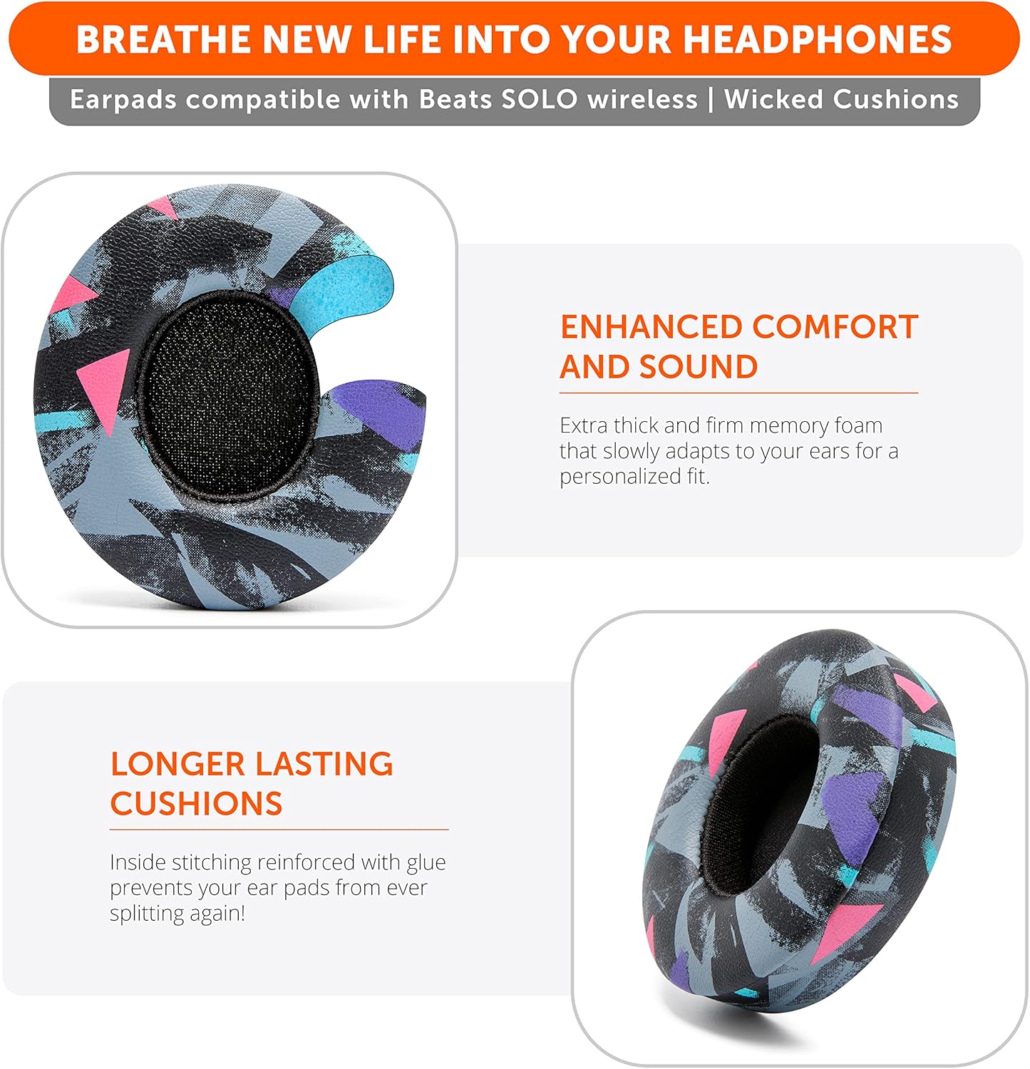 WC Extra Thick Replacement Earpads for Beats Solo 2 & 3 by Wicked Cushions - Ear Pads for Beats Solo 2 & 3 Wireless ON-Ear Headphones - Soft Leather, Luxury Memory Foam, Strong Adhesive | White