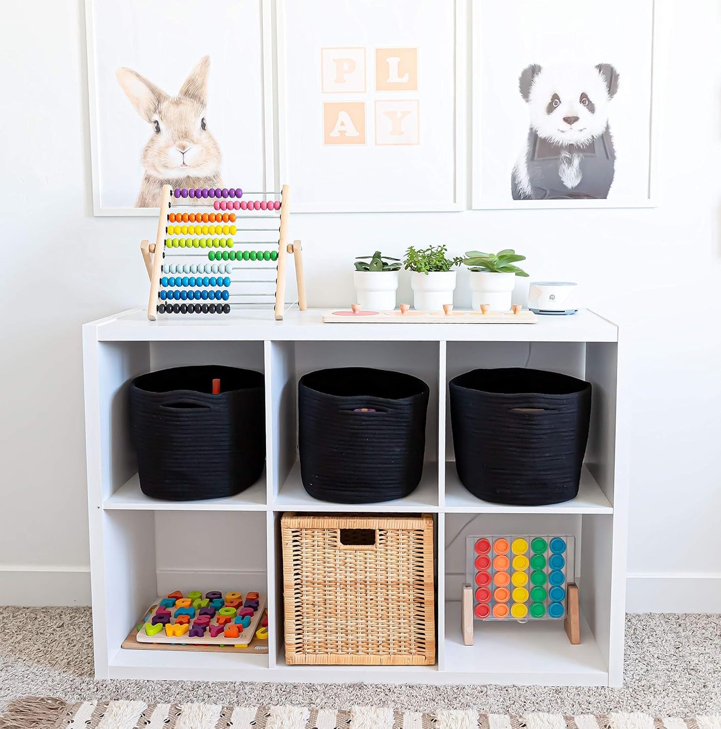 OrganiHaus Soft Woven Baskets for Storage Organization Set of 3, Cotton Rope Nursery Storage Baskets for Shelves, Square Book Bins, Bathroom Towel Hamper, Dog Toy Bins, Panier Rangement - Light Honey
