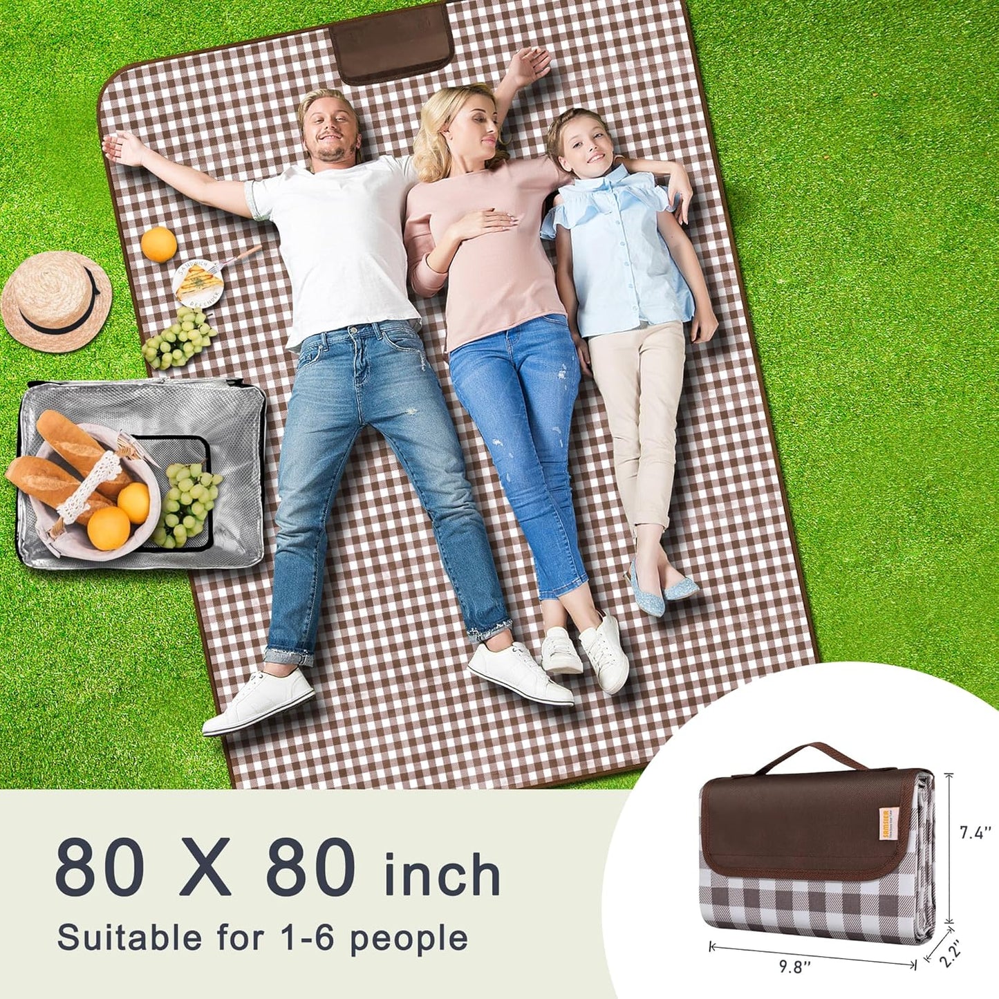 SAMSIER Large Outdoor Picnic Blankets Waterproof Foldable, Beach Blanket Sandproof Portable, Cute Picnic Mat Washable (Navy Blue, 60"×80")