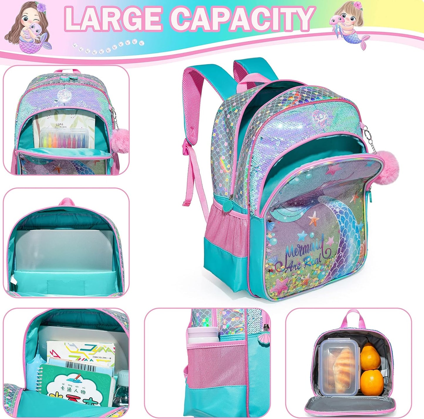Cute Backpack for Girls School Backpacks with Lunch Box for Elementary