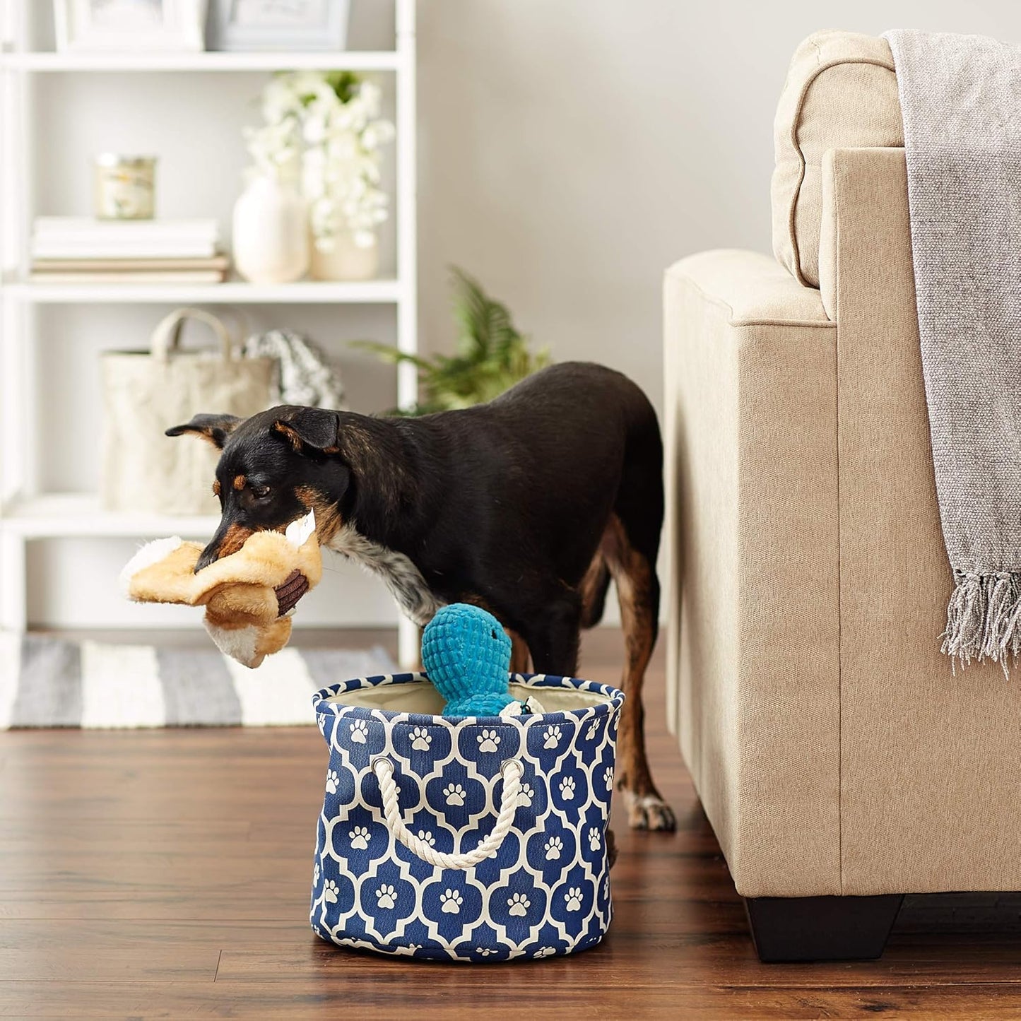 DII Bone Dry RoundSmall Pet Toy and Accessory Storage Bin, 12"(Dia) x9(H), Collapsible Organizer Storage Basket for Home Decor, Pet Toy, Blankets, Leashes and Food-Gray Stripes