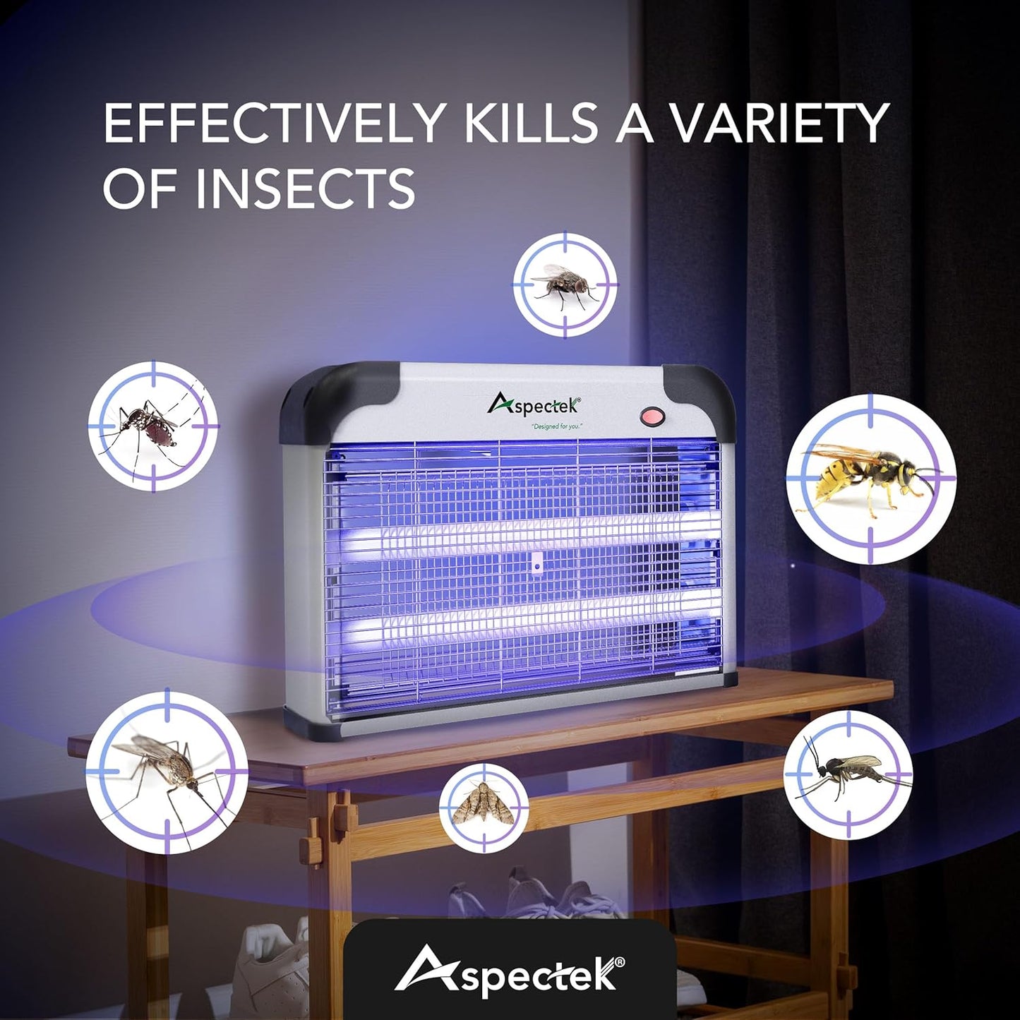 ASPECTEK 20W Electric Indoor Bug Zapper with Extra UV Bulbs – Mosquito and Fly Zapper for Kitchens, Bedrooms, Living Rooms, and Covered Spaces