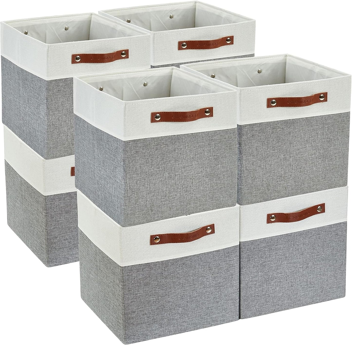 DECOMOMO Fabric Cube Storage Bin - Storage Baskets for Shelves, Kallax (Grey & White, 13 inch Cube) - 4 Pack