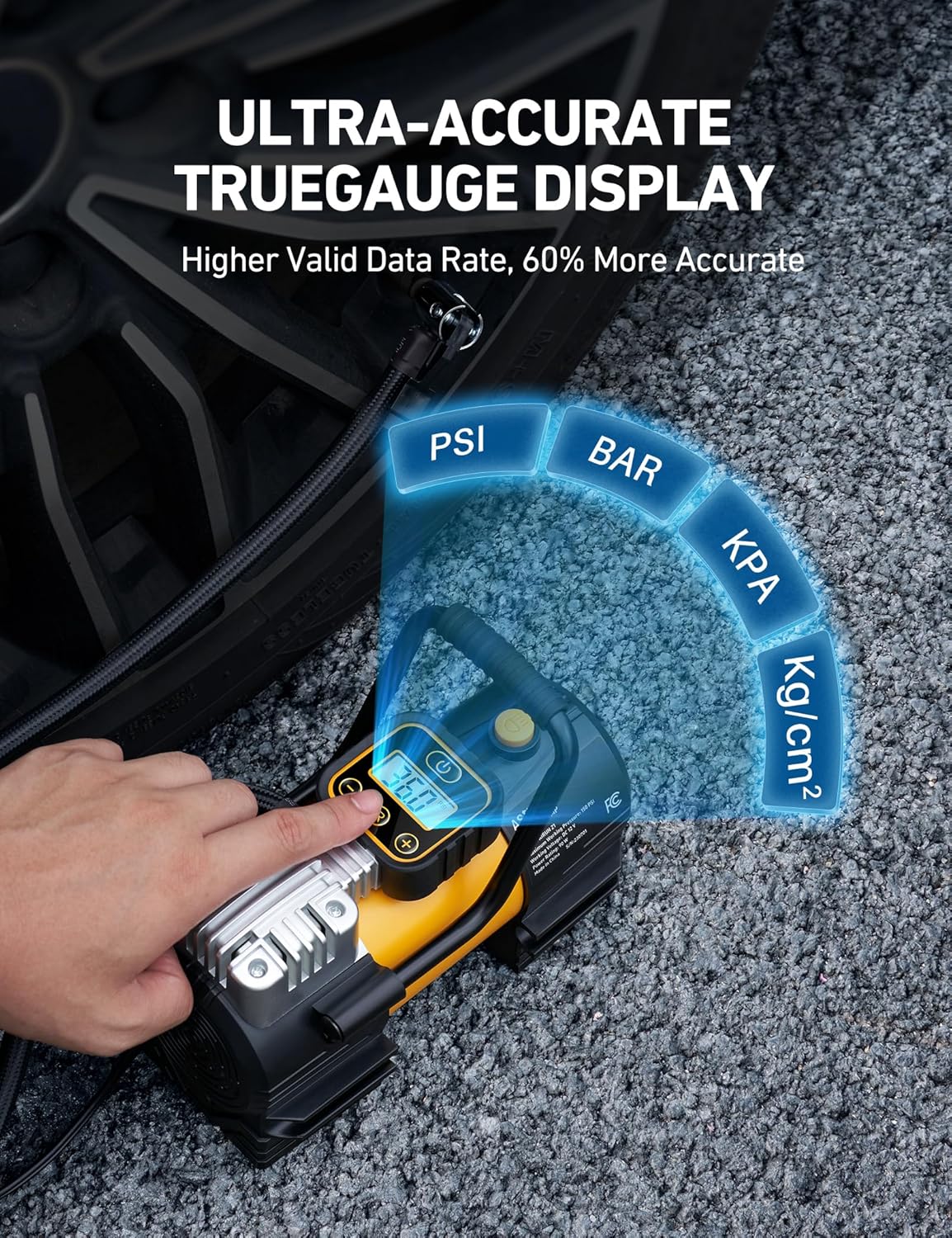 AstroAI Tire Inflator Portable Air Compressor (Up to 150 PSI) Tire Pump for Car 12V DC Digital Air Pump with 12 LEDs Super Bright Light for Bicycle, Motorcycle, Automotive Car Accessories - PuriLite