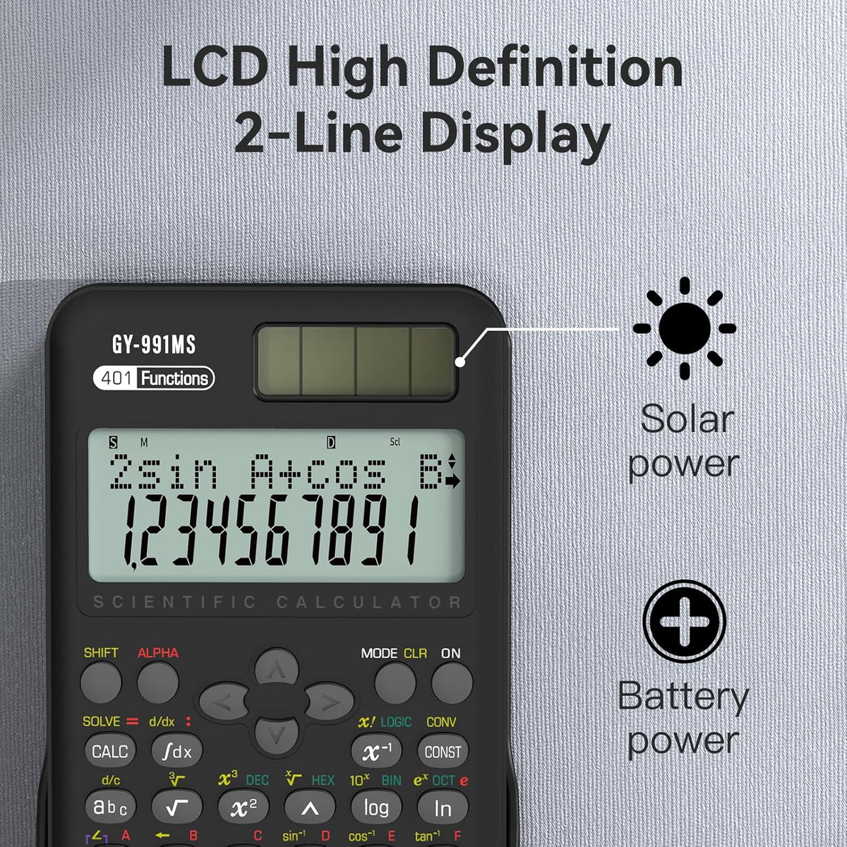 ROATEE 991MS Scientific Calculator | Engineering Calculator | School Calculator | Middle School Calculator | 2-Line Display Calculator | Solar & Battery Powered Calculator - PuriLite