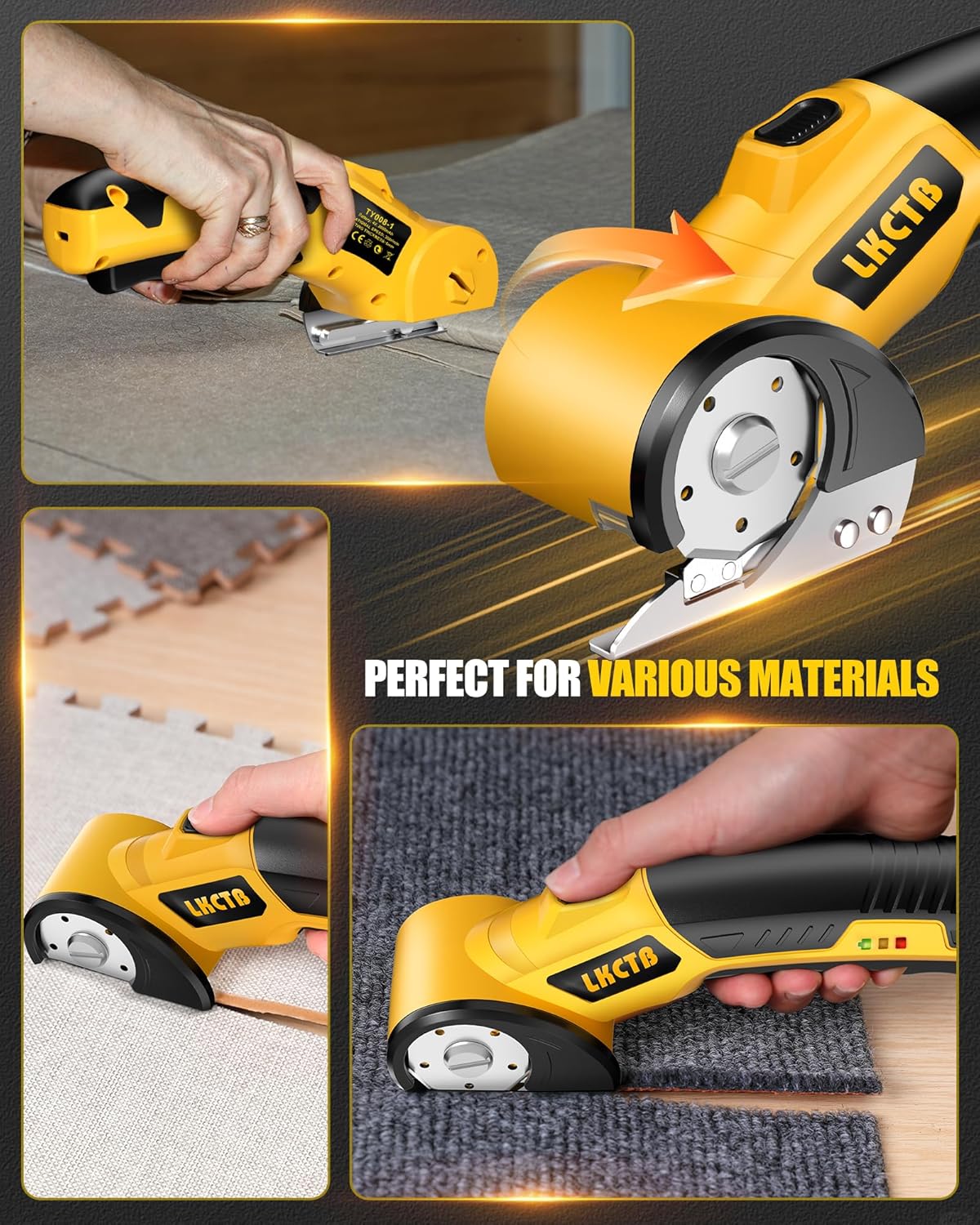 Electric Scissors with LED Light – Brushless Motor Cardboard Cutter, 2000mAh Rechargeable Battery, Tungsten Steel Blade for Cloth, Leather, Carpet & Cardboard - PuriLite