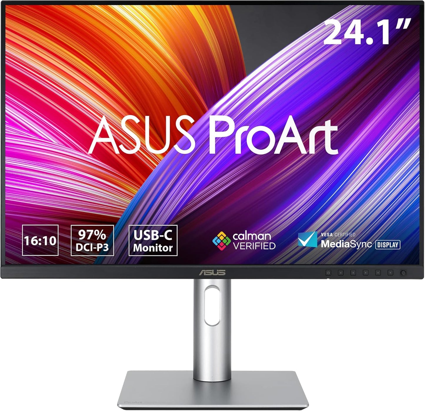 ASUS ProArt Display 27" Monitor PA278CV - WQHD (2560 x 1440), IPS, 100% sRGB, 100% Rec. 709, ΔE < 2, Calman Verified, USB Hub, USB-C, DisplayPort Daisy-Chaining, HDMI, Eye Care, Height Adjustable , BLACK/SLIVER