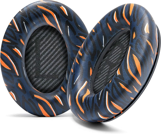 WC Wicked Cushions Upgraded Replacement Ear Pads for Bose QC35 & QC35ii (QuietComfort 35) Headphones & More - Softer Leather, Luxurious Memory Foam, Added Thickness, Extra Durability | Navy Tiger