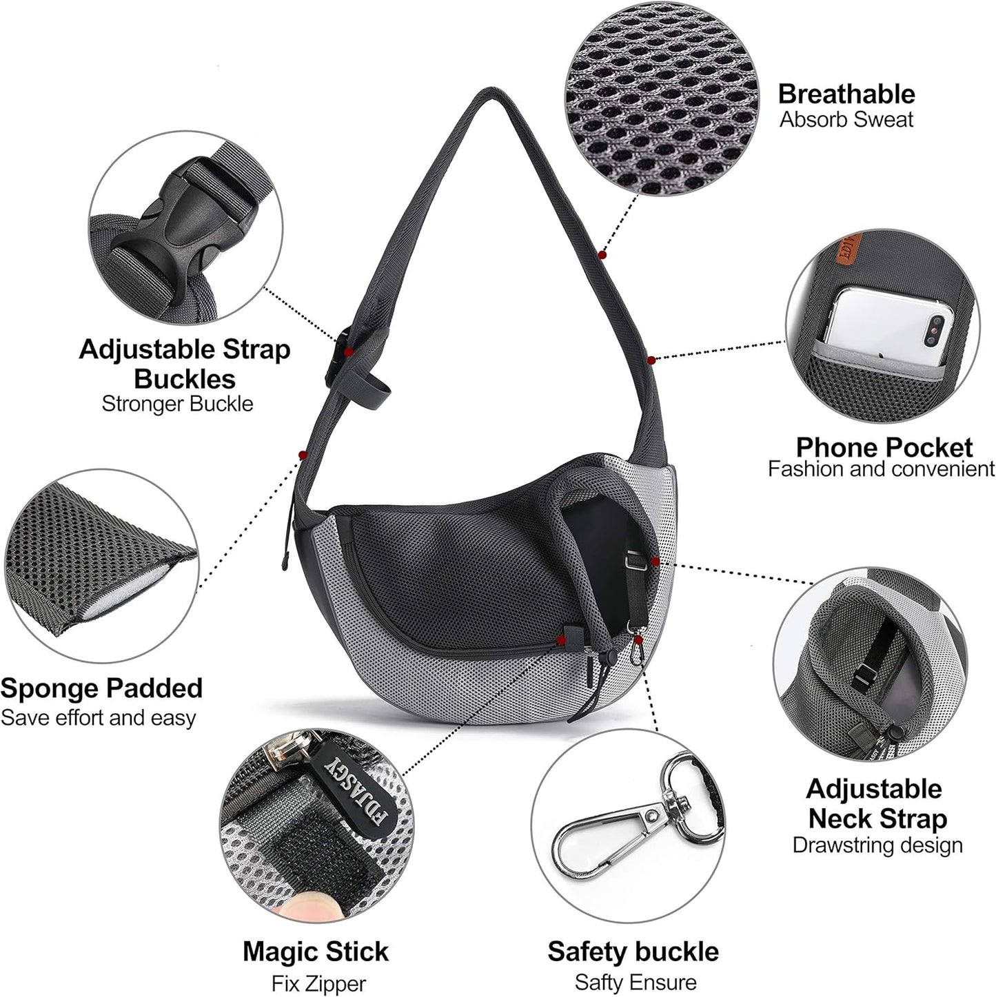 FDJASGY Pet Sling Carrier for Small Dogs Cats,Breathable Mesh Travelling Hand Free Puppy Backpack with Pouch and Adjustable Strap Carrier Grey