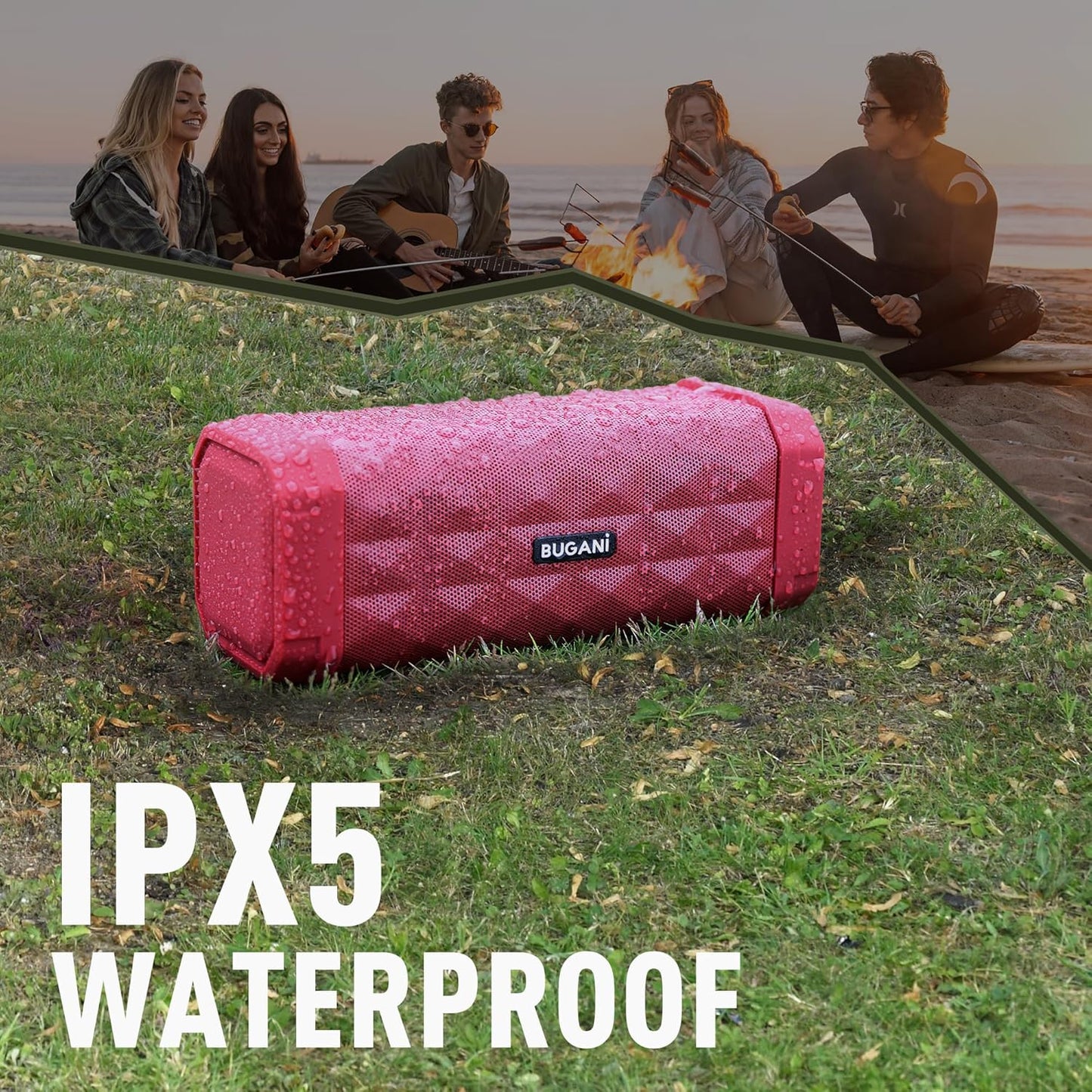 M99 Bluetooth Speaker, BUGANI Wireless Portable Speaker Stereo Sound, IPX5 Speaker, Built-in Microphone 24H Play, Bluetooth 5.0, USB-C Charging, Outdoor Speaker Suitable for Home Hiking, Red