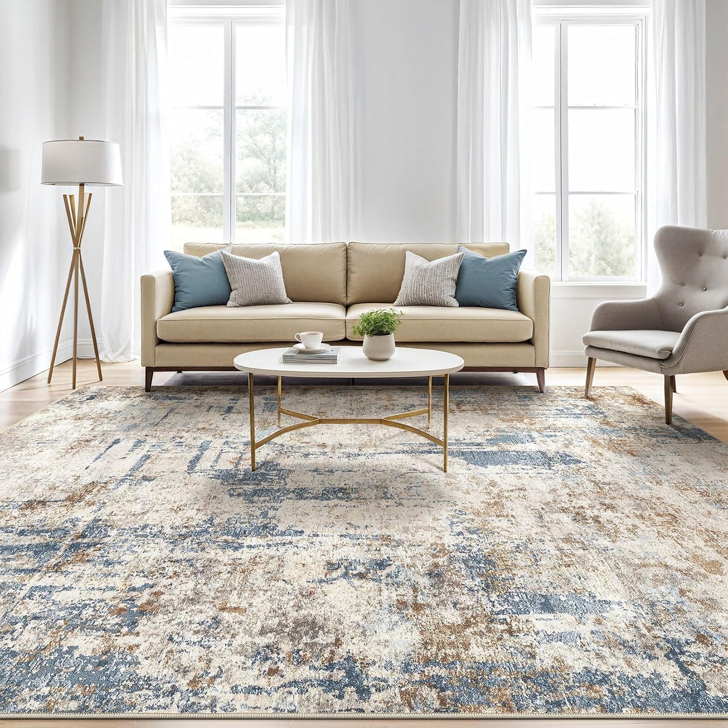 6x9 Area Rugs Living Room: Large Washable Abstract Modern Soft Rug Stain Resistant Indoor Floor Non Slip Accent Carpet for Bedroom Nursery Playroom Dining Room Office Dorm Home Decor- Gray Gold