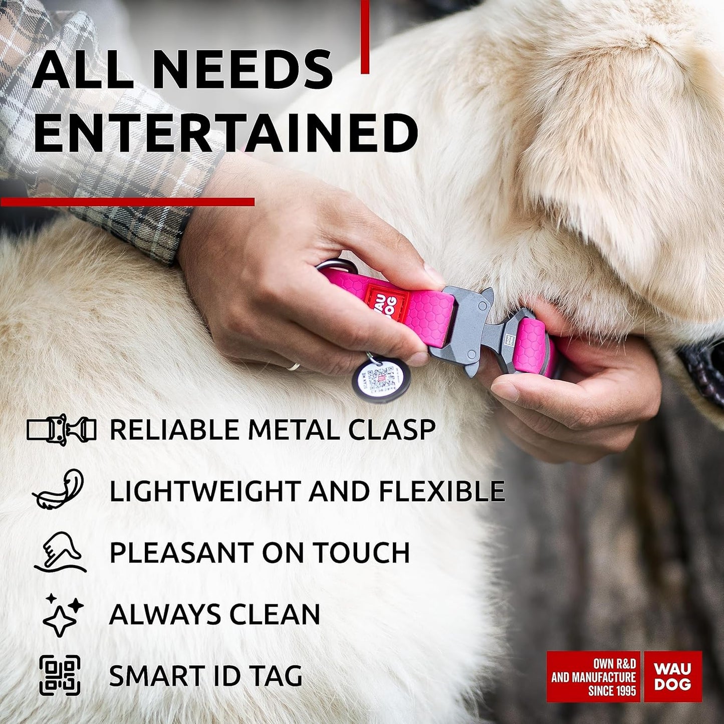 Waterproof Dog Collar - Adjustable Glow Dog Collar for Large Dogs, Small and Medium Dogs - Heavy Duty Dog Collars with Durable Metal Clasp and QR Dog Tag - Glow in The Dark Dog Collars