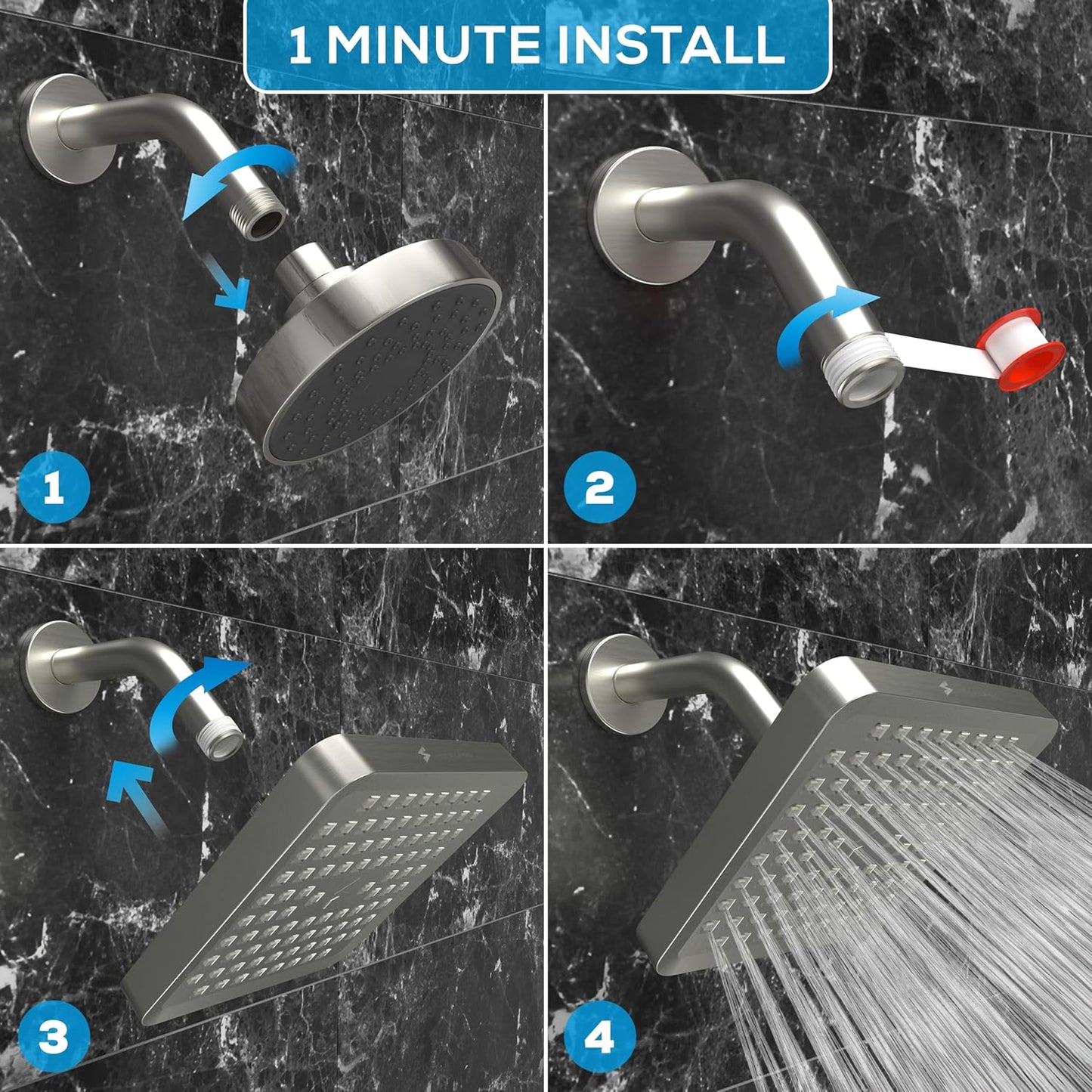 SparkPod Shower Head - High Pressure Rain - Premium Quality Luxury Design - 1-Min Install - Easy Clean Adjustable Replacement for Your Bathroom Shower Heads (Luxury Polished Chrome, 6 Inch Round)