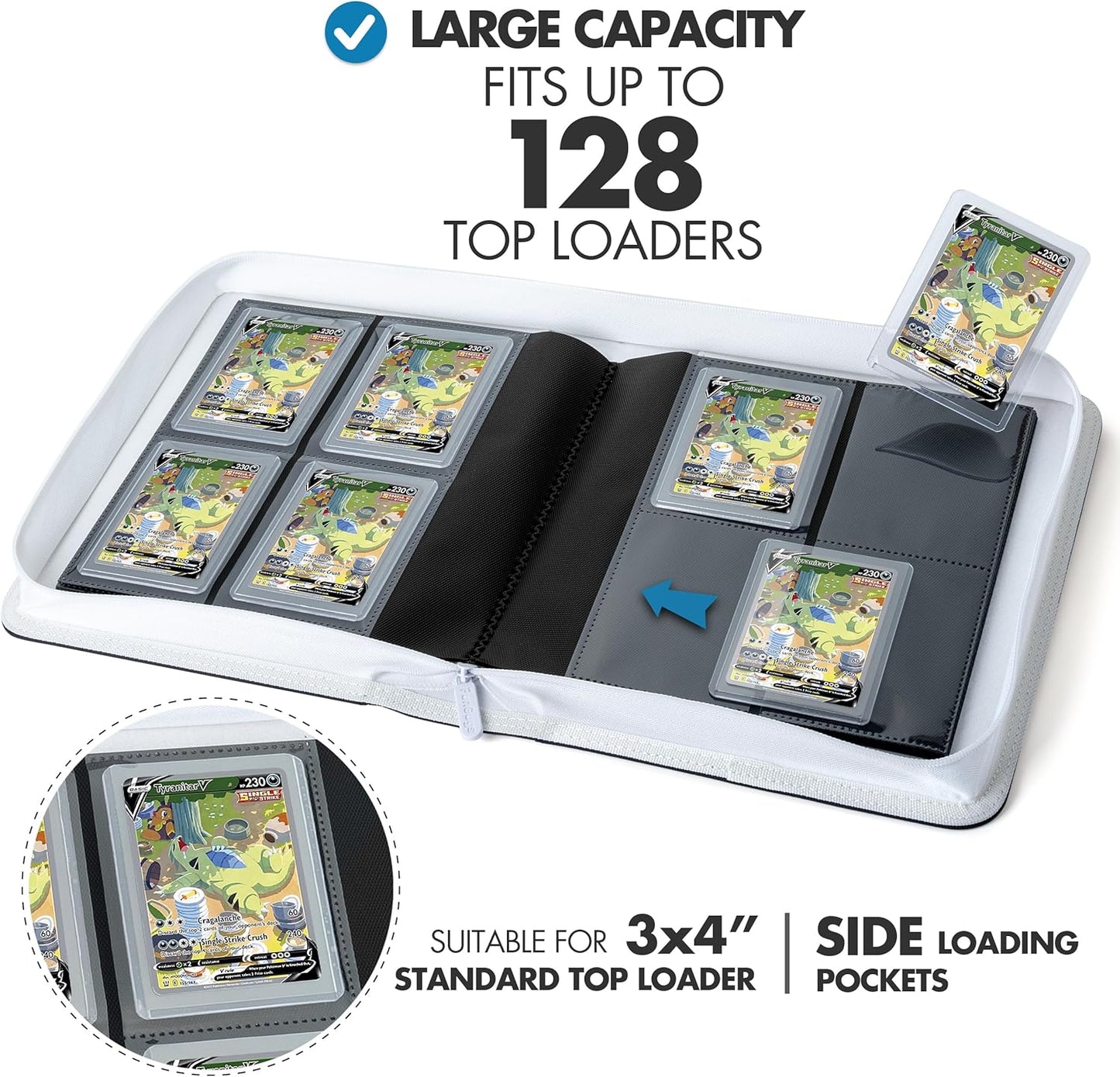 FunGuys Toploader Binder, Trading Card Binder Storage,128 4 Pocket Top Loader Pokemon Binder, Card Collection Yugioh Cards, MTG, TCG, Folders for Trading Cards