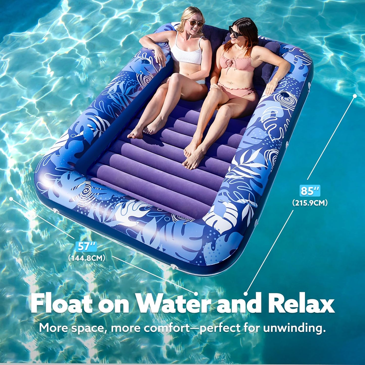 Sloosh Inflatable Tanning Pool Lounger Float-XL, 85" x 57" Extra Large Suntan Sun Tan tub for Adults, Bed Blow up, Raft Lounge Floatie, XL-Blue