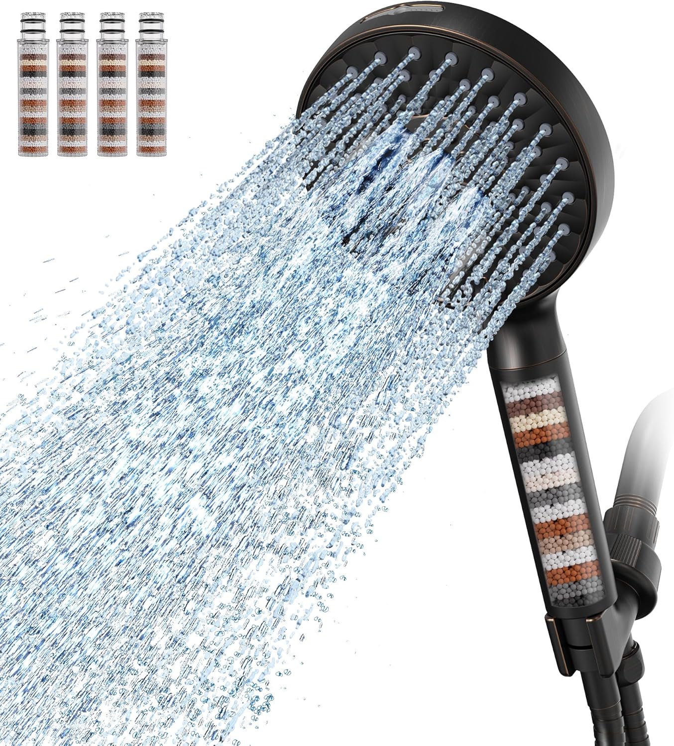 Filtered Shower Head with Handheld, High Pressure 9 Spray Mode Chrome Showerhead with Filters,Detachable Shower Head,Water Softener Filters Beads for Hard Water -Remove Chlorine