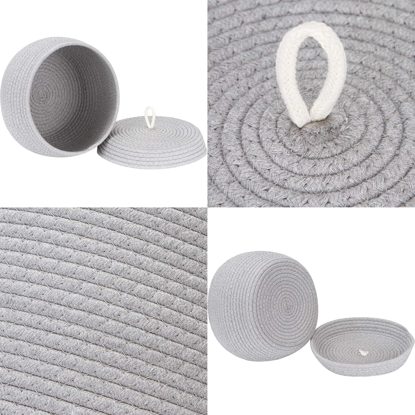 Sea Team Round Cotton Rope Storage Basket with Lid, Decorative Woven Storage Bin, Pot, Caddy, Organizer, Container for Snacks, Towels, Plants (Grey, Small)