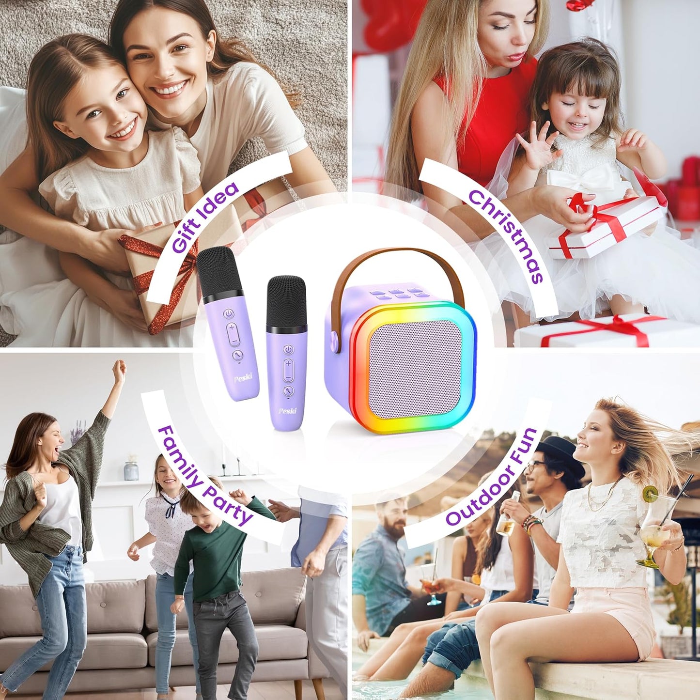 Karaoke Machine for Kids Adults, Portable Bluetooth Mini Karaoke Microphone Singing Speaker Karaoke Player with 2 Wireless Mic Toys for All Smartphones,Birthday, Family,Home Party (Purple)