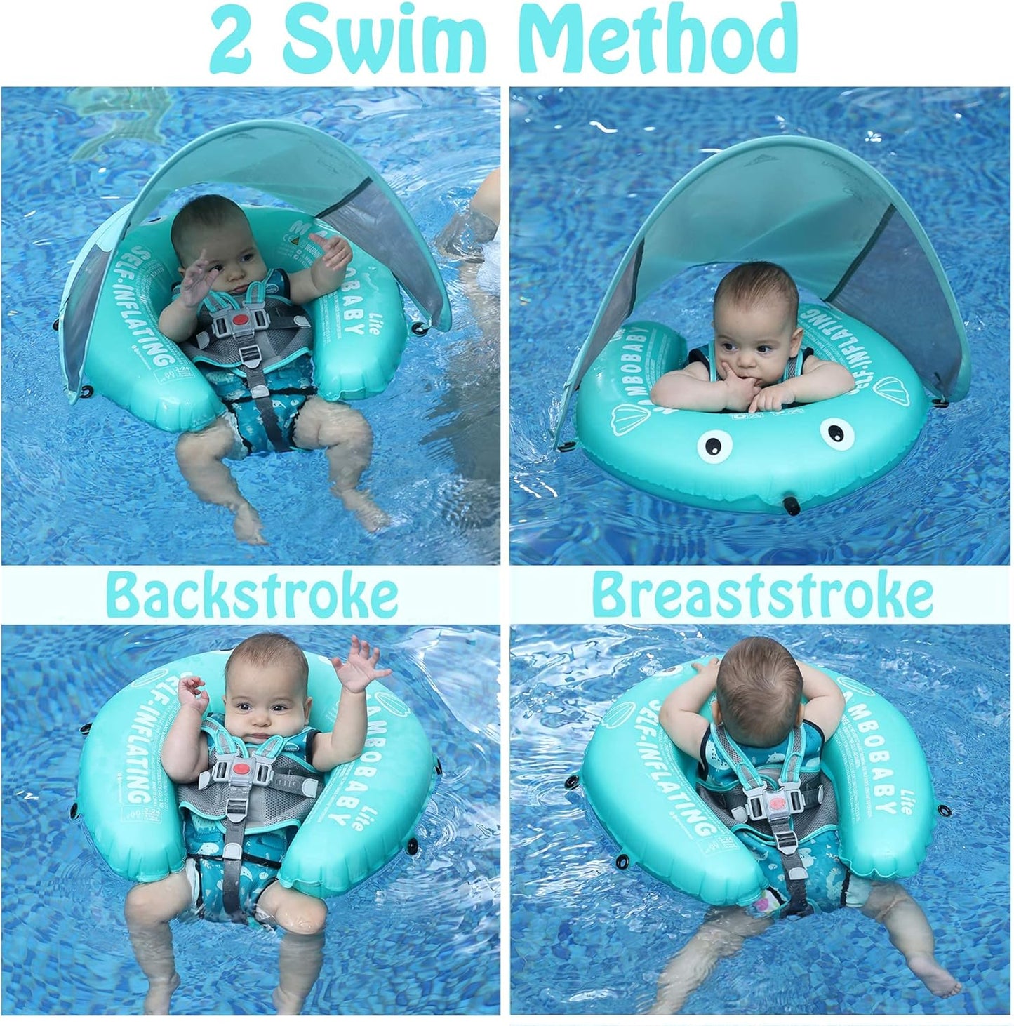 Mambobaby Baby Swim Float with Canopy, Non-Inflatable Solid Baby Float, Upgrade Soft Skin-Friendly Material Infant Swim Float