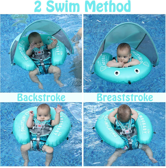 Mambobaby Baby Swim Float with Canopy, Non-Inflatable Solid Baby Float, Upgrade Soft Skin-Friendly Material Infant Swim Float - PuriLite
