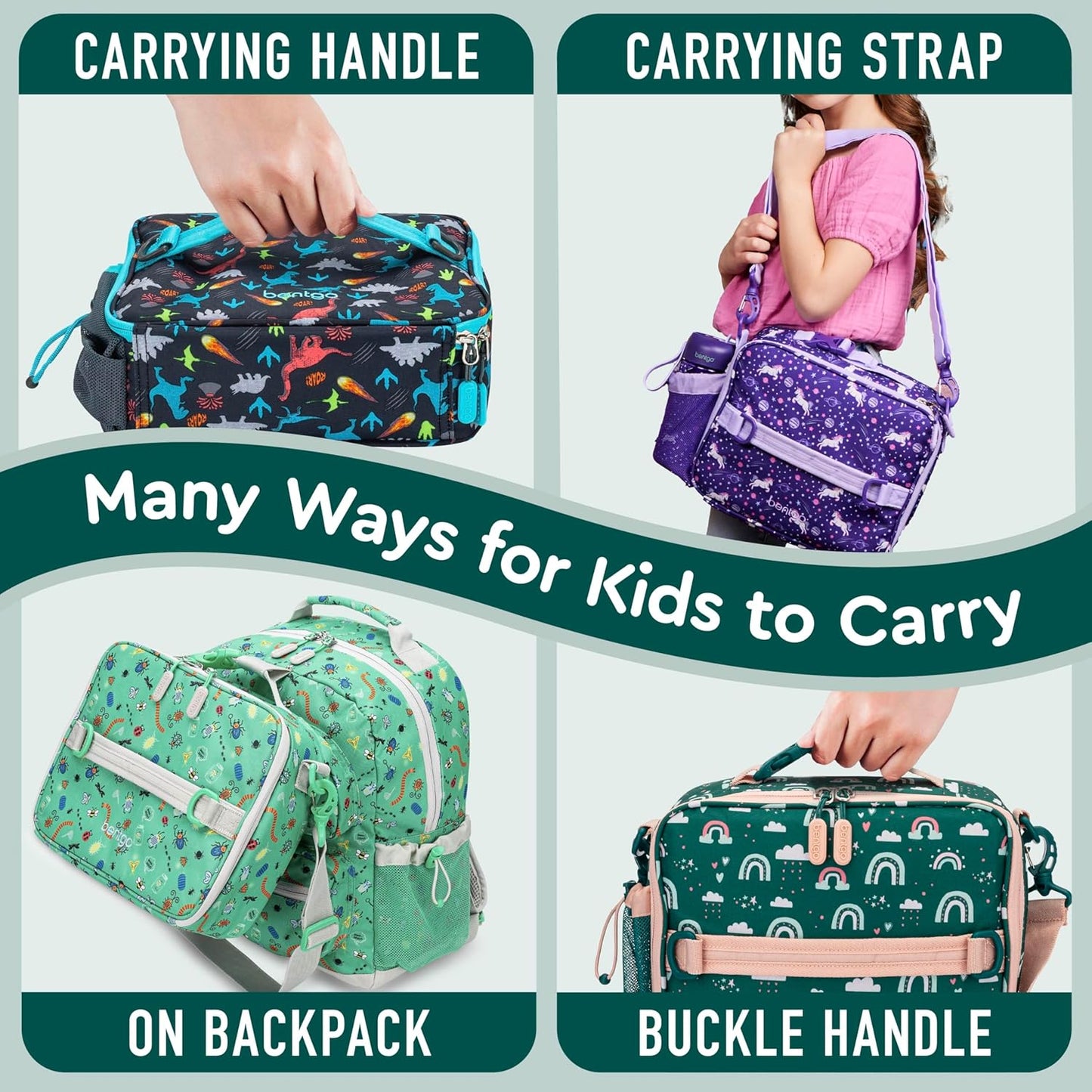 Bentgo® Kids Lunch Bag - Durable, Double Insulated, Water-Resistant Fabric, Interior & Exterior Zippered Pockets, Water Bottle Holder - Ideal for Children 3+ (Shark)