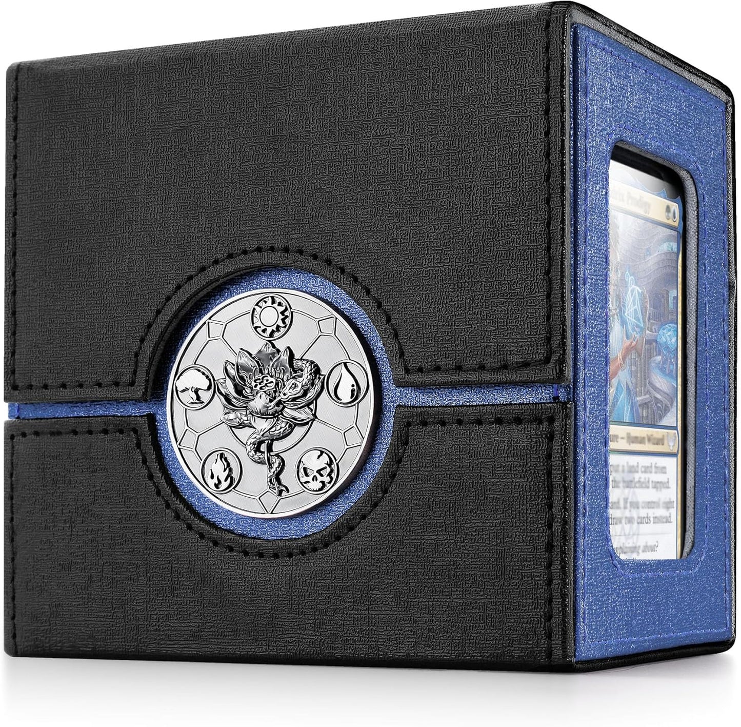Kabinka Commander Deck Box for MTG with Metal Emblem, Card Deck Box with Dice Tray, Hold 100 Double-Sleeved Cards for TCG/PTCG, Cards Storage Case, 35PT Magnetic Card Holder (Black& Purple, Lotus)