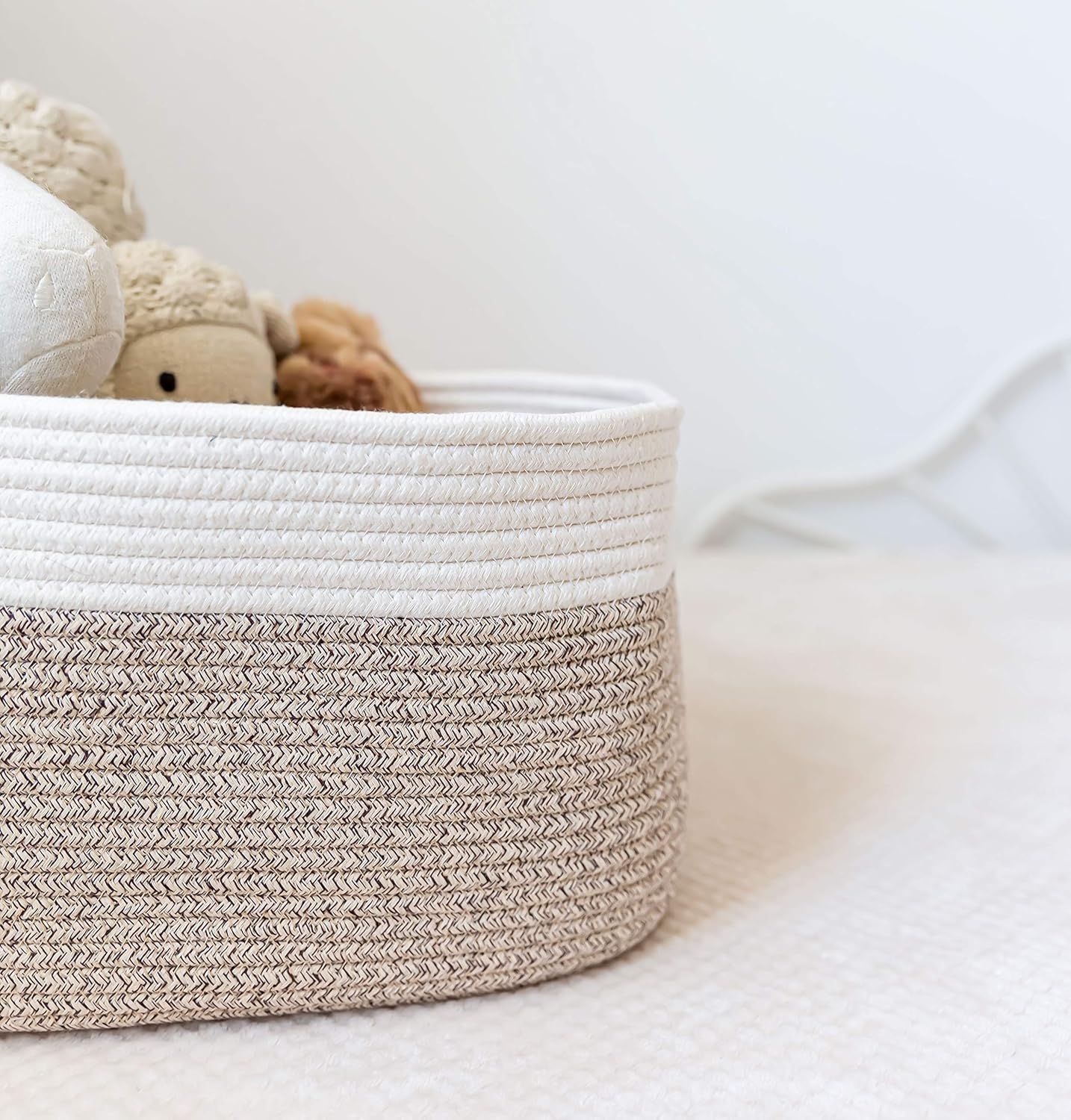 OrganiHaus Soft Woven Baskets for Storage Organization Set of 3, Cotton Rope Nursery Storage Baskets for Shelves, Square Book Bins, Bathroom Towel Hamper, Dog Toy Bins, Panier Rangement - Light Honey