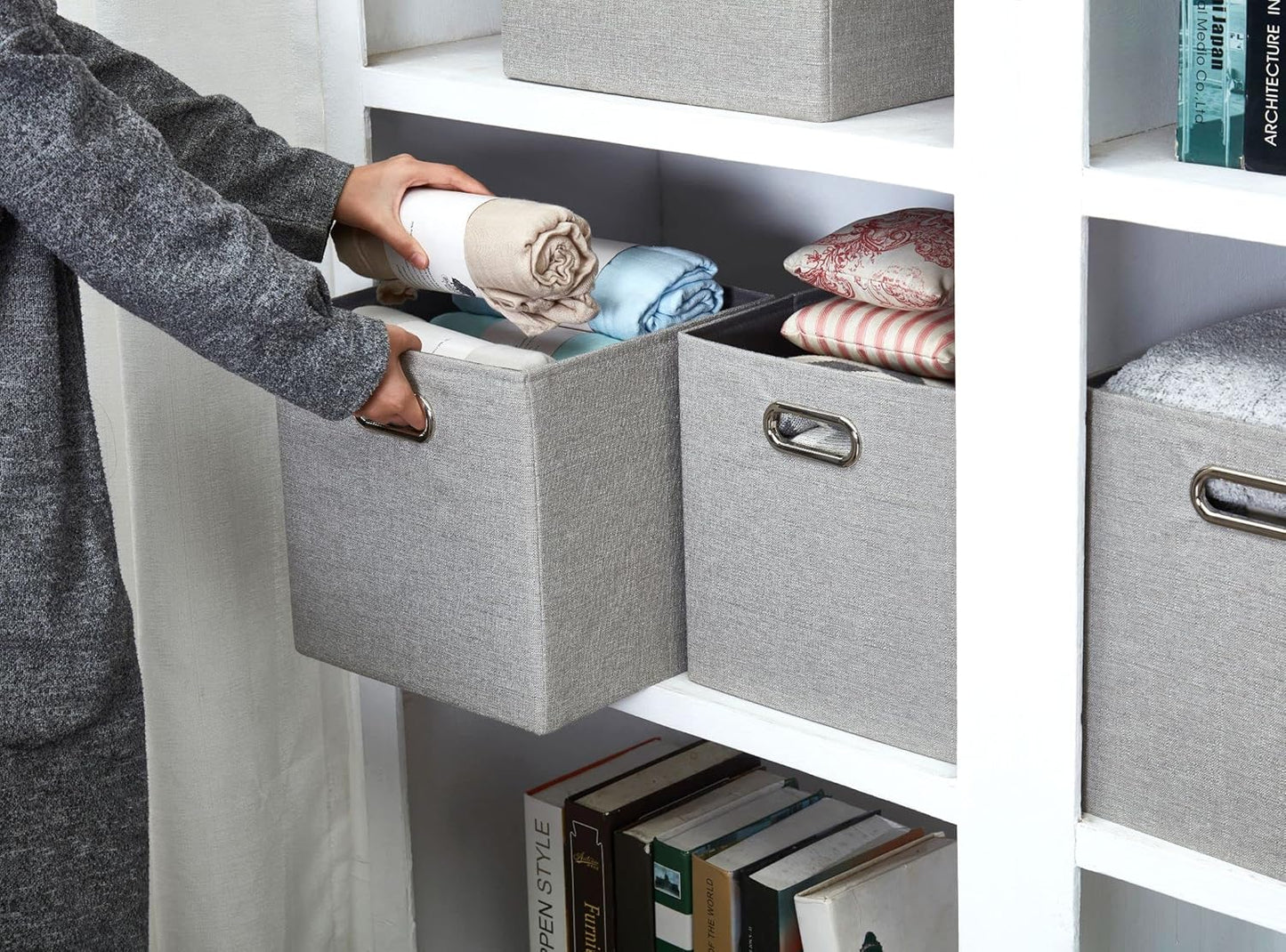 DECOMOMO Fabric Cube Storage Bin - Storage Baskets for Shelves, Kallax (Grey & White, 13 inch Cube) - 4 Pack