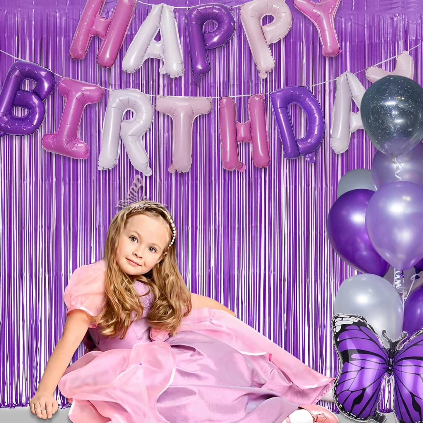 GREATRIL Iridescent Party Tinsel Fringe Backdrop Decorations - Holographic Foil Streamers Curtain for Mermaid/Under The Sea/Frozen/Ocean/Disco/Birthday Themed 3.2ft x 6.5ft - 2 PCS