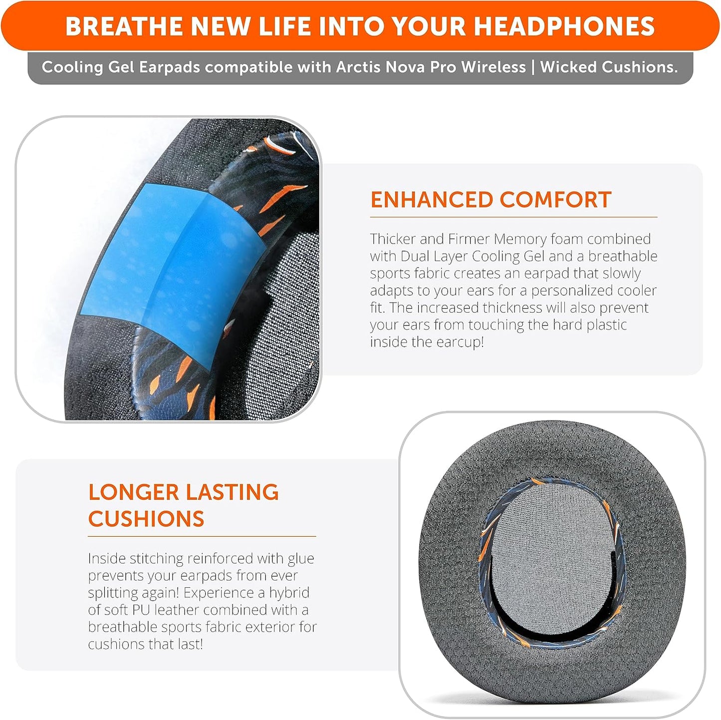 WC Freeze Nova Pro Wireless - Cooling Gel Earpads for Arctis Nova Pro Wireless ONLY (Doesn’t Fit Other Models), Made by Wicked Cushions, Improved Durability, Thickness & Sound Isolation | Black