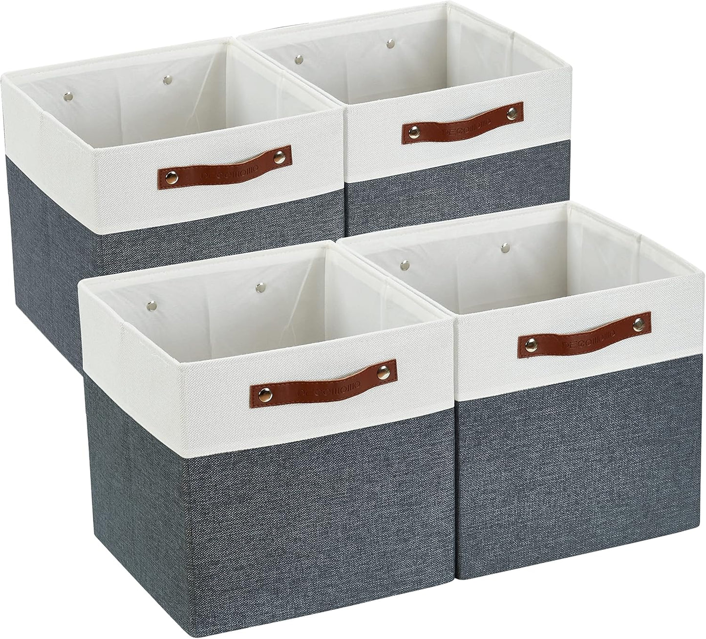 DECOMOMO Fabric Cube Storage Bin - Storage Baskets for Shelves, Kallax (Grey & White, 13 inch Cube) - 4 Pack