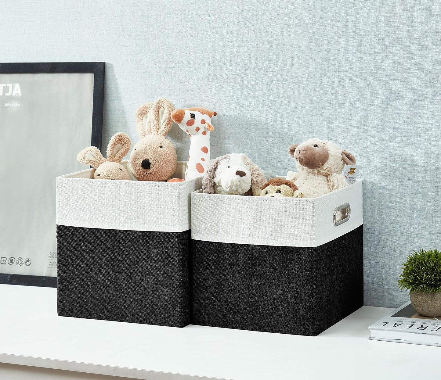 DECOMOMO Fabric Cube Storage Bin - Storage Baskets for Shelves, Kallax (Grey & White, 13 inch Cube) - 4 Pack