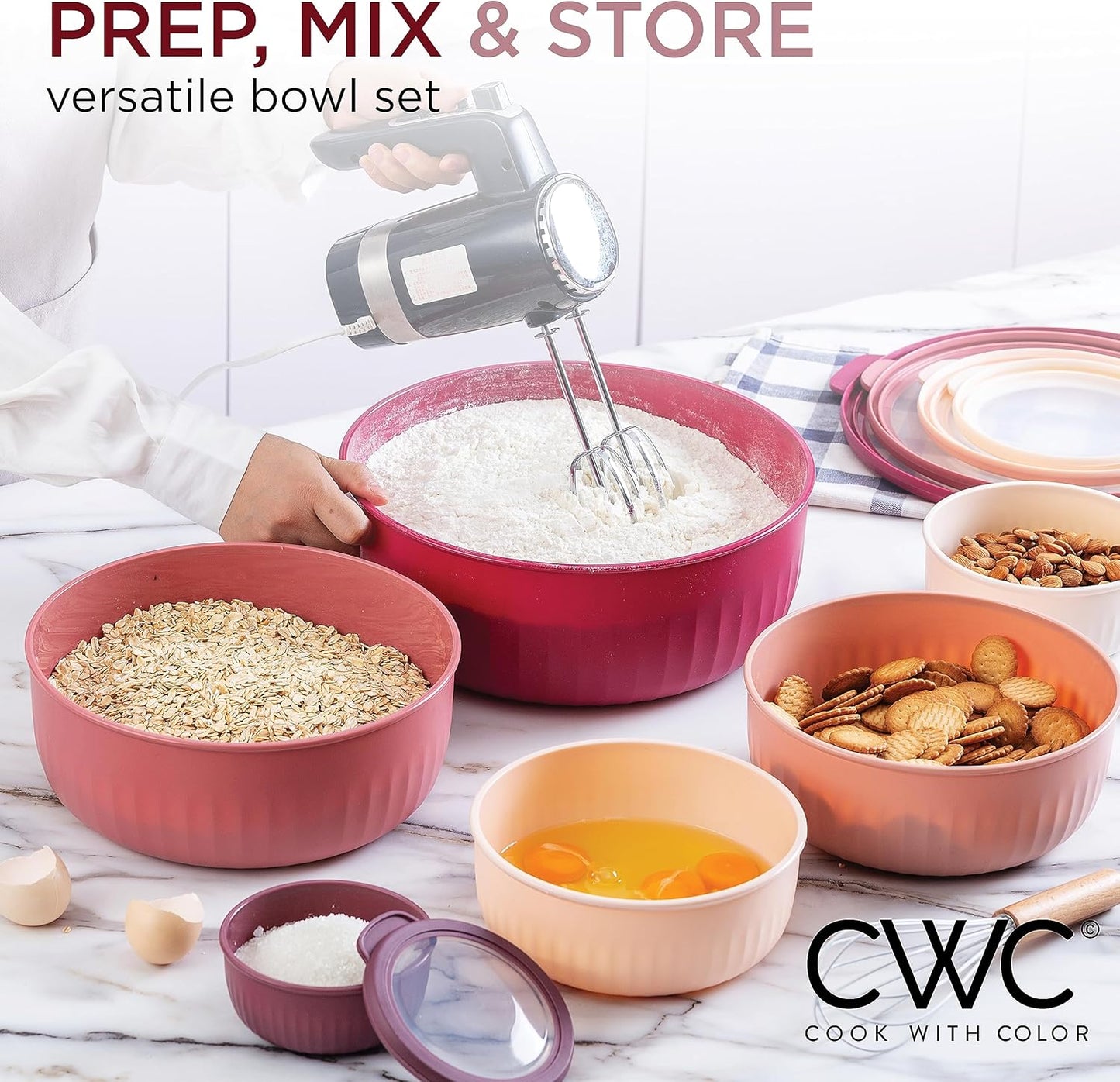 COOK WITH COLOR Prep Bowls with Lids- 8 Piece Nesting Plastic Small Mixing Bowl Set with Lids (Teal Ombre)