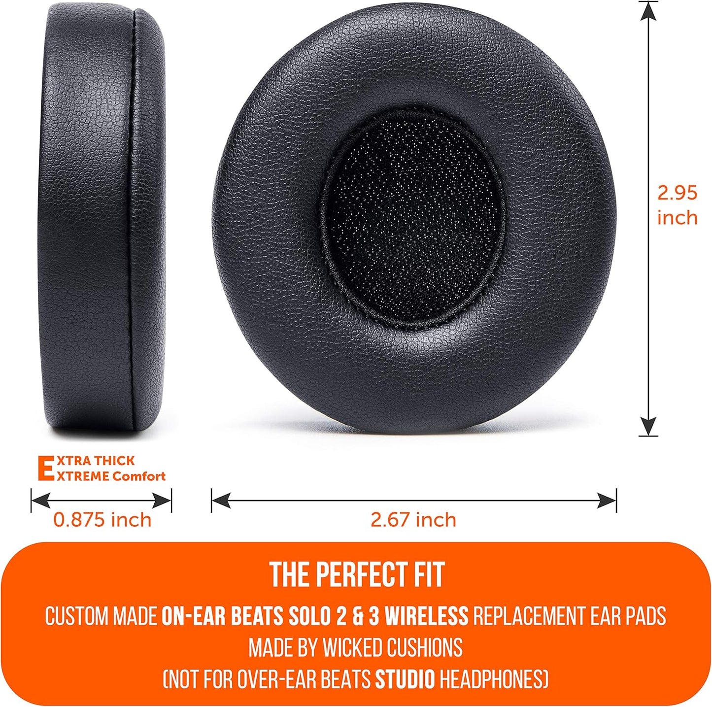 WC Extra Thick Replacement Earpads for Beats Solo 2 & 3 by Wicked Cushions - Ear Pads for Beats Solo 2 & 3 Wireless ON-Ear Headphones - Soft Leather, Luxury Memory Foam, Strong Adhesive | White