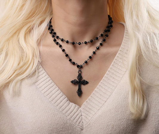 Sacina Gothic Cross Necklace, Cross Choker, Goth Jewelry Gift for Women - PuriLite
