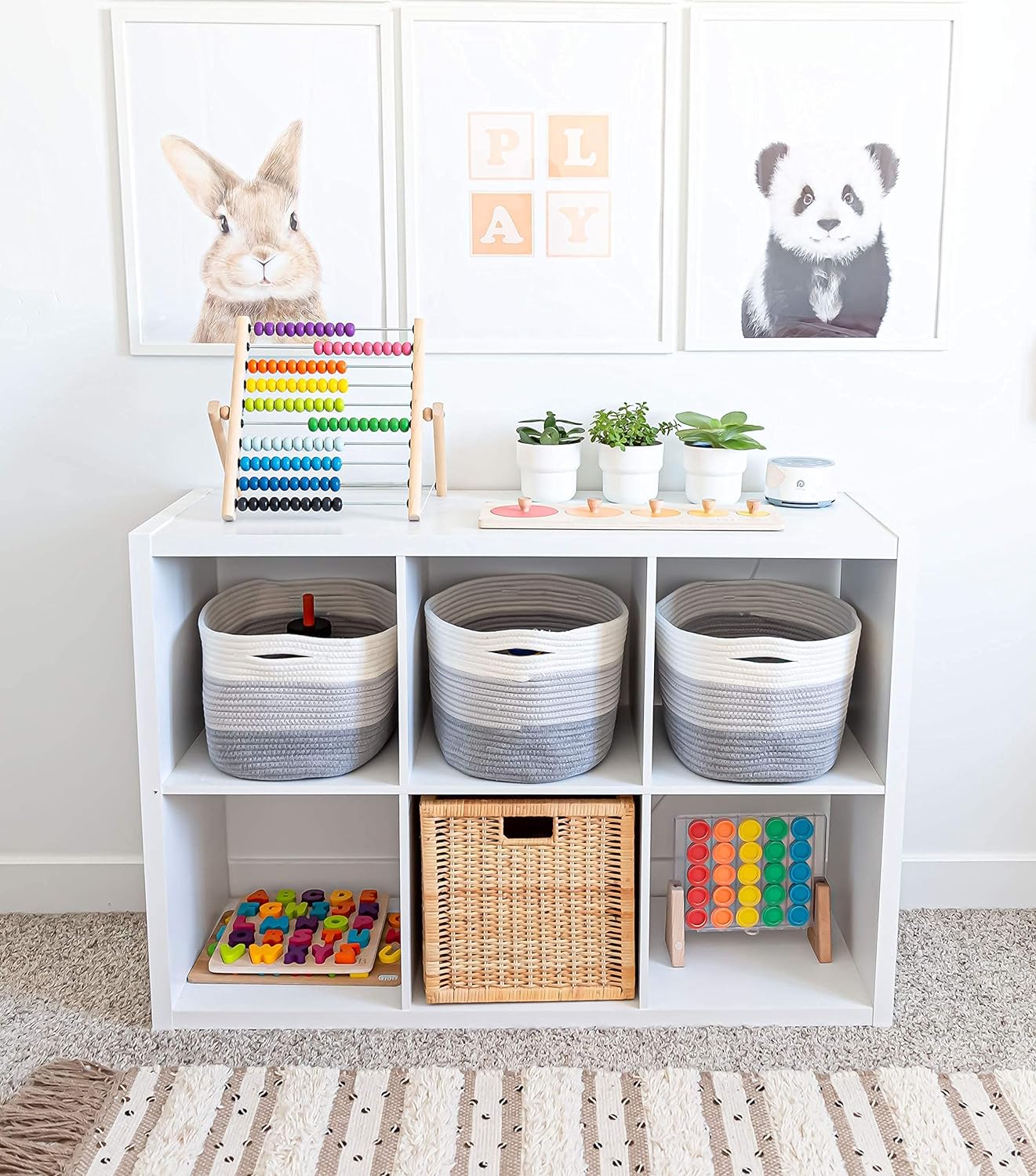 OrganiHaus Soft Woven Baskets for Storage Organization Set of 3, Cotton Rope Nursery Storage Baskets for Shelves, Square Book Bins, Bathroom Towel Hamper, Dog Toy Bins, Panier Rangement - Light Honey