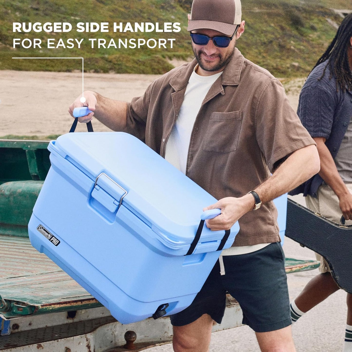 Coleman Pro Heavy-Duty Ultra-Light Premium Hard Cooler, 92/74/36-Can Capacity, Extra-Thick Insulation Keeps Ice up to 5/4/3 Days, 55-Quart Wheeled Cooler or 45/25 qt (No Wheels), Blue Sky